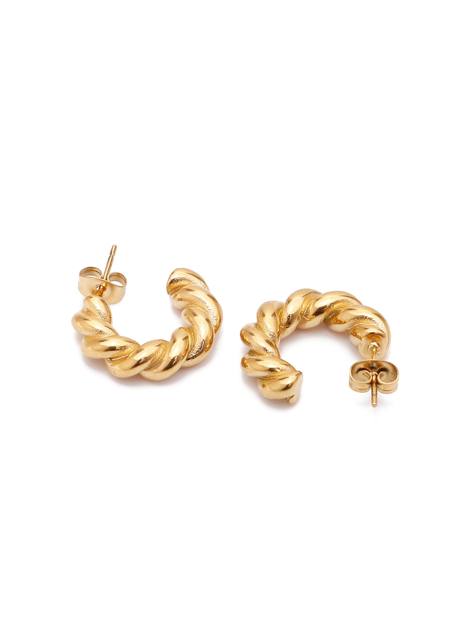1 Pair Minimalist Twist Design 18K Gold-Plated Stainless Steel Hoop Earrings