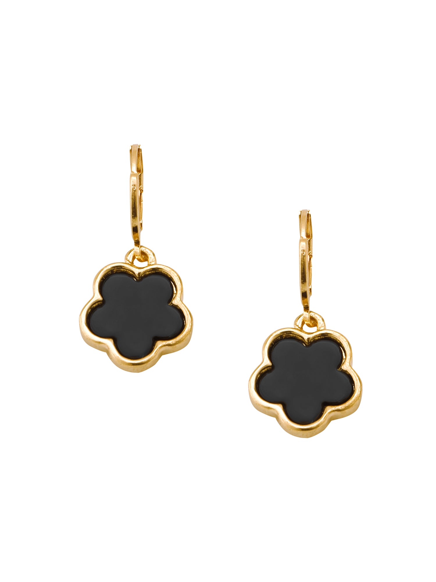 1 Pair Elegant Gold-Plated Black Clover Flower Earrings for Women – Classic Collection