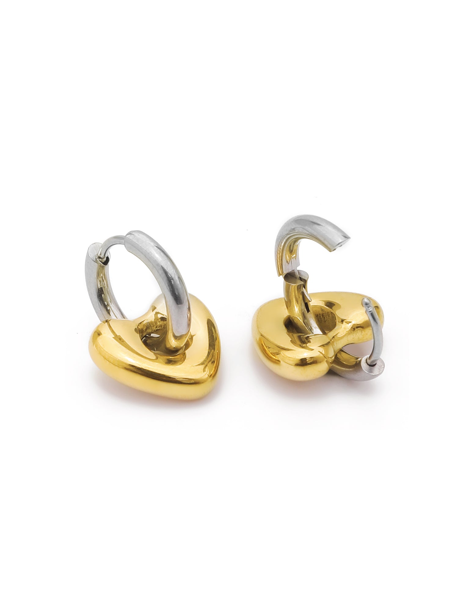 Dual-Tone Heart Lock Hoop Earrings