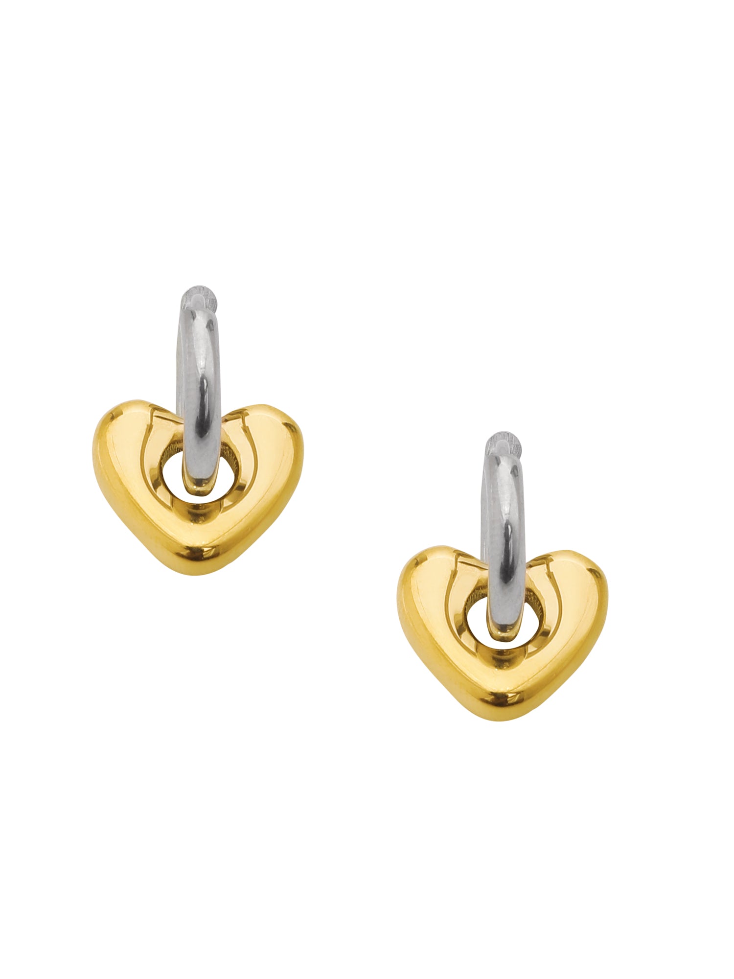 Dual-Tone Heart Lock Hoop Earrings