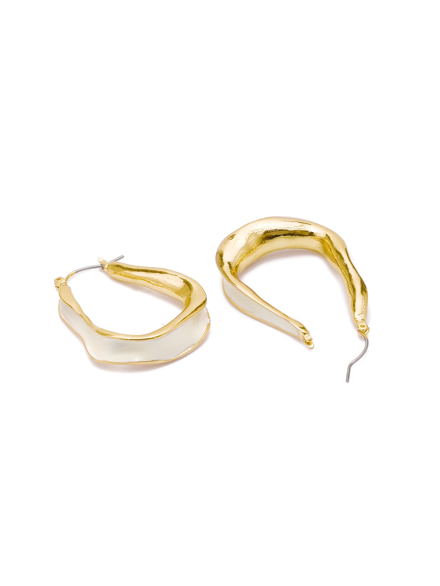 1 Pair White Enamel & Gold Asymmetric Hoop Earrings for Women