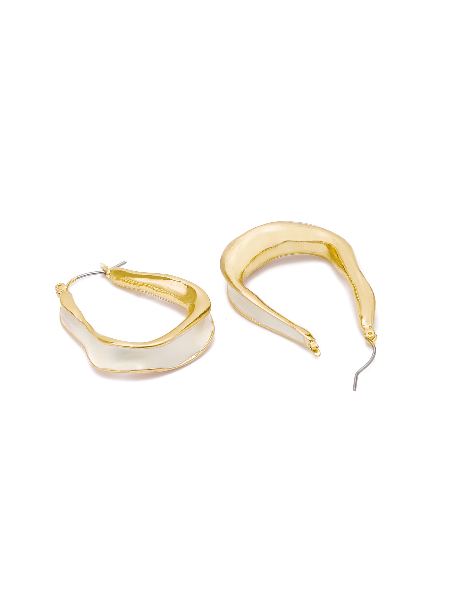 18k Gold Plated Asymmetric White Enamel Hoop Earrings