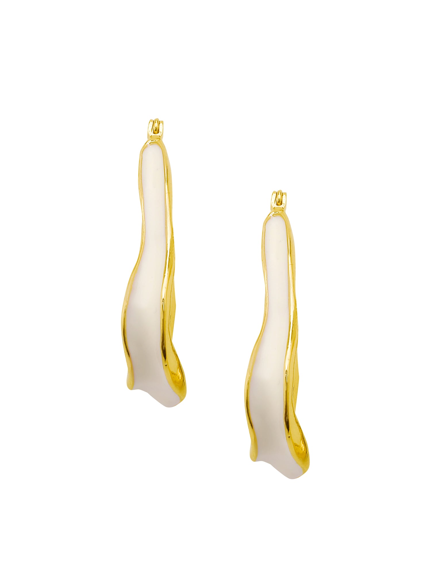1 Pair White Enamel & Gold Asymmetric Hoop Earrings for Women