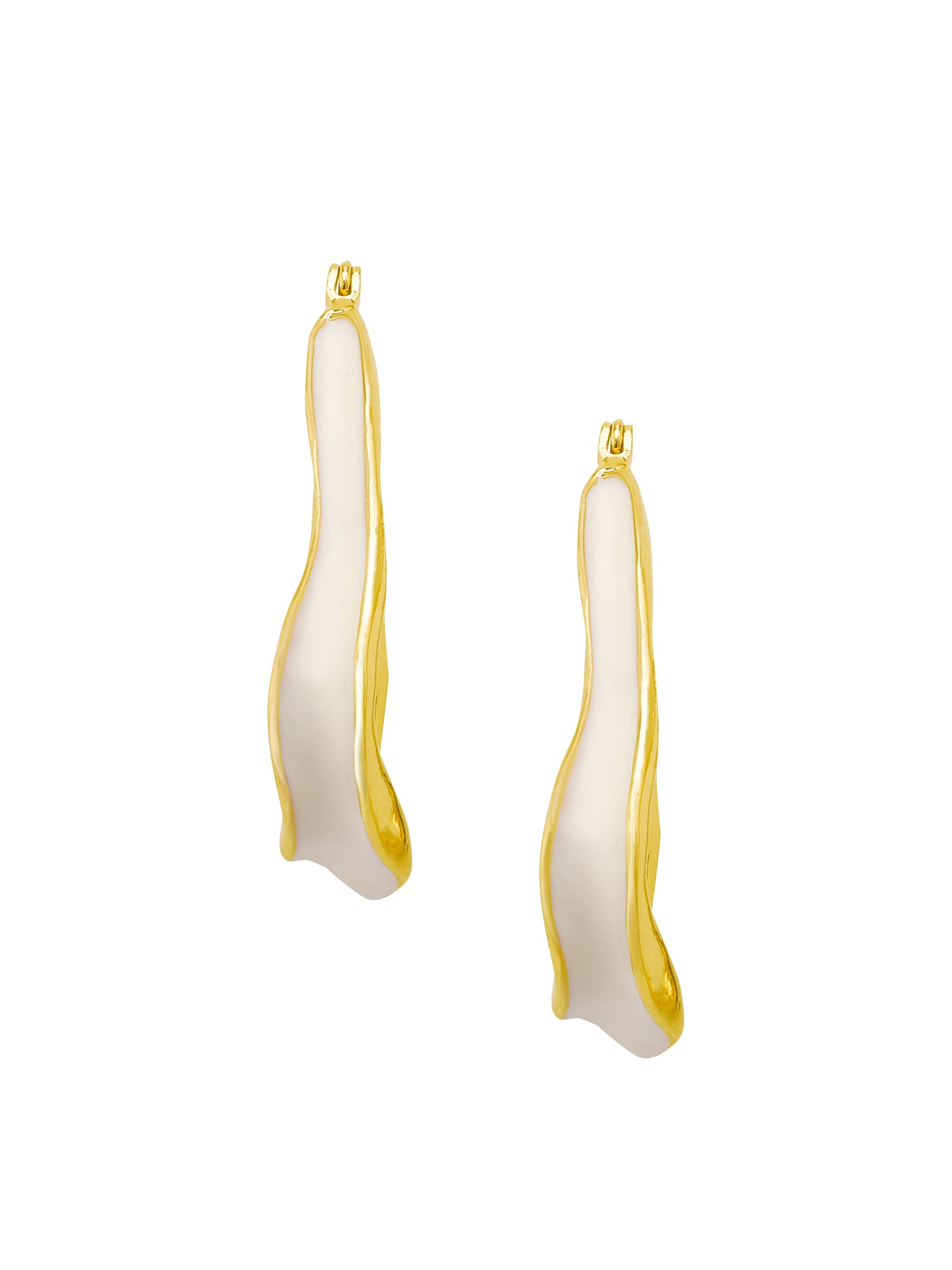 18k Gold Plated Asymmetric White Enamel Hoop Earrings