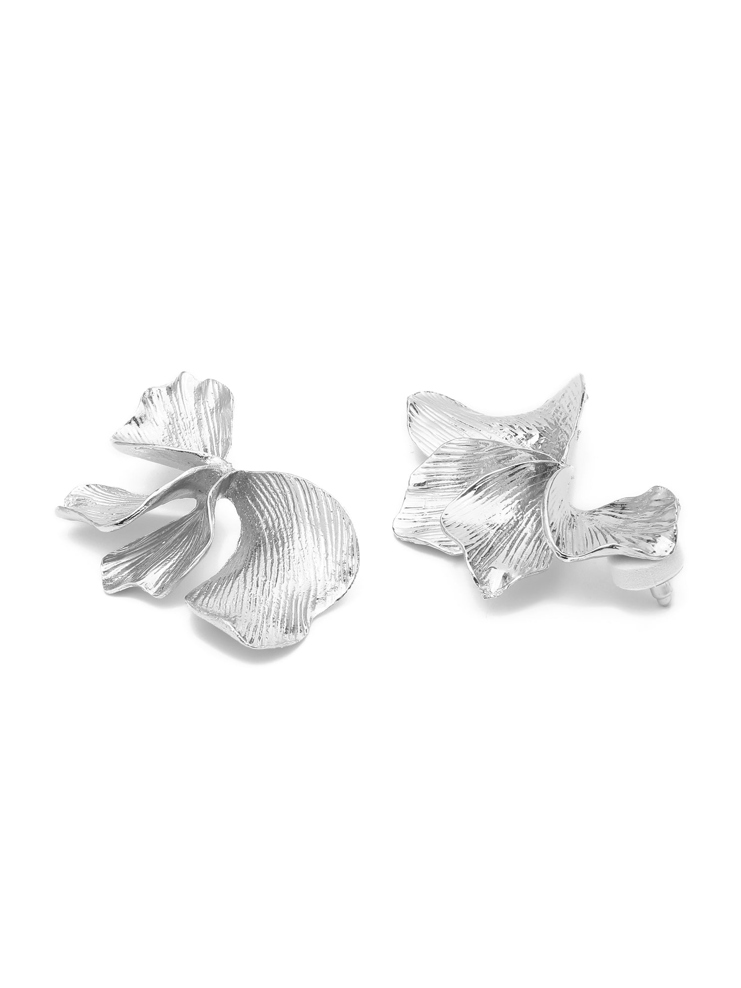 Chunky Alloy Silver Petal Stud Earrings