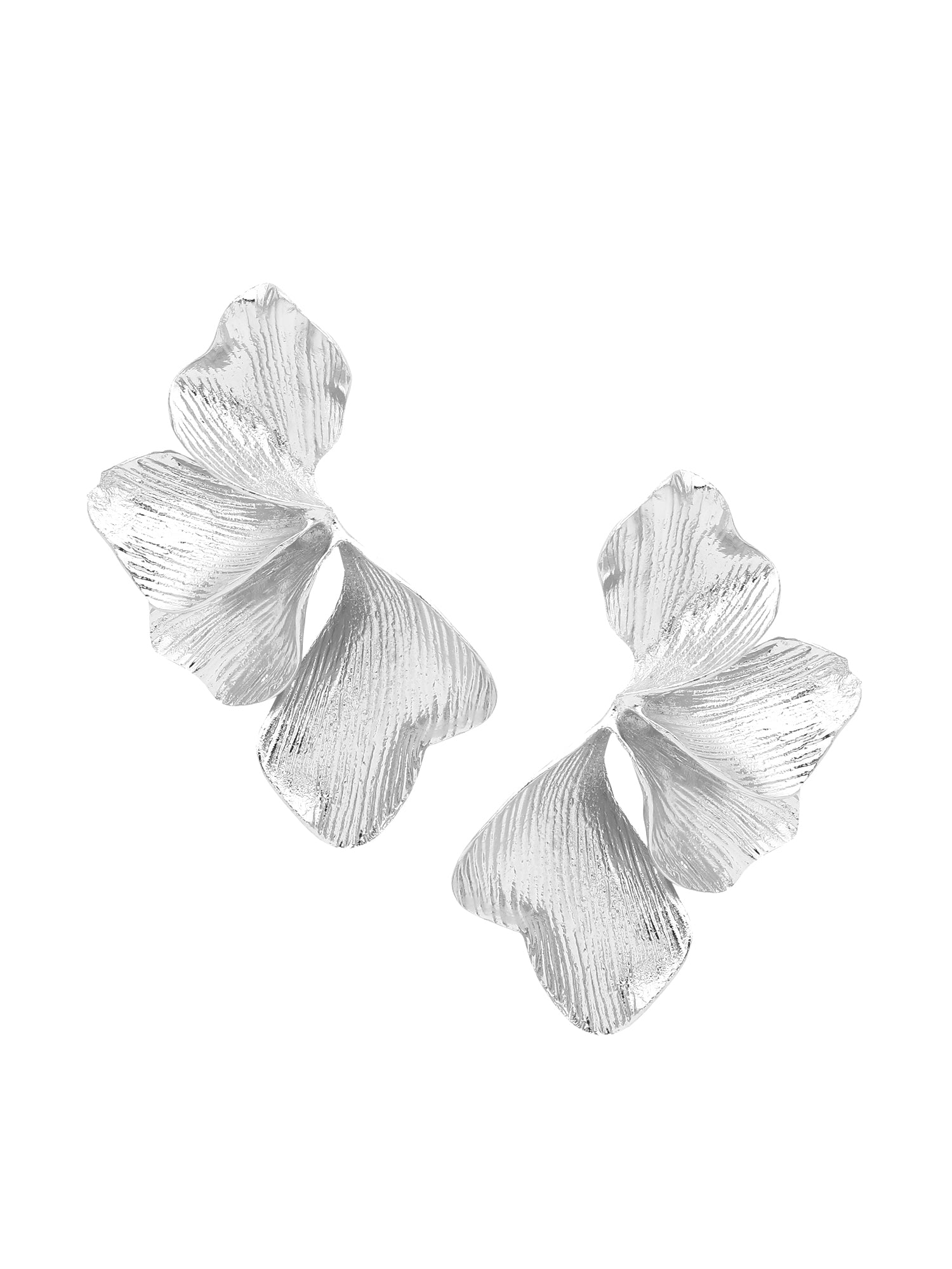 Chunky Alloy Silver Petal Stud Earrings