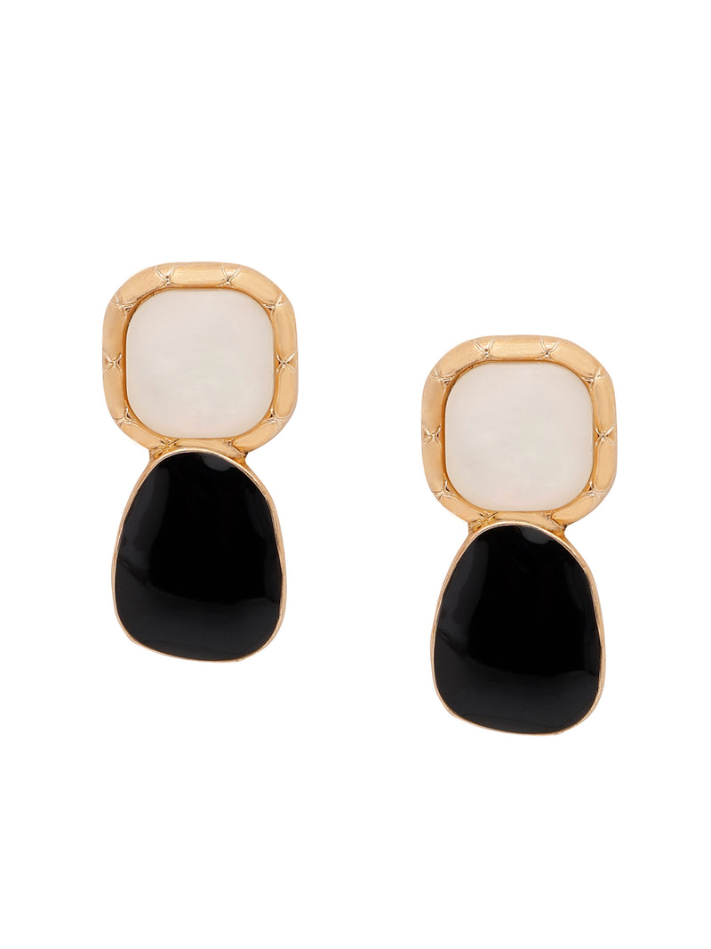Gold Plated Black Statement Stone Drop Earring