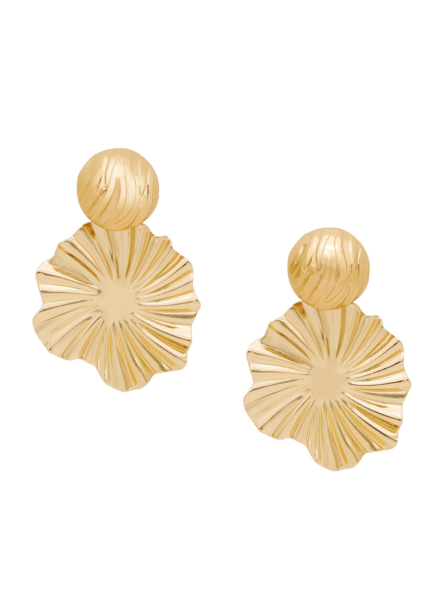 18k Gold Plated Statement Chunky Flower Drop Earrings
