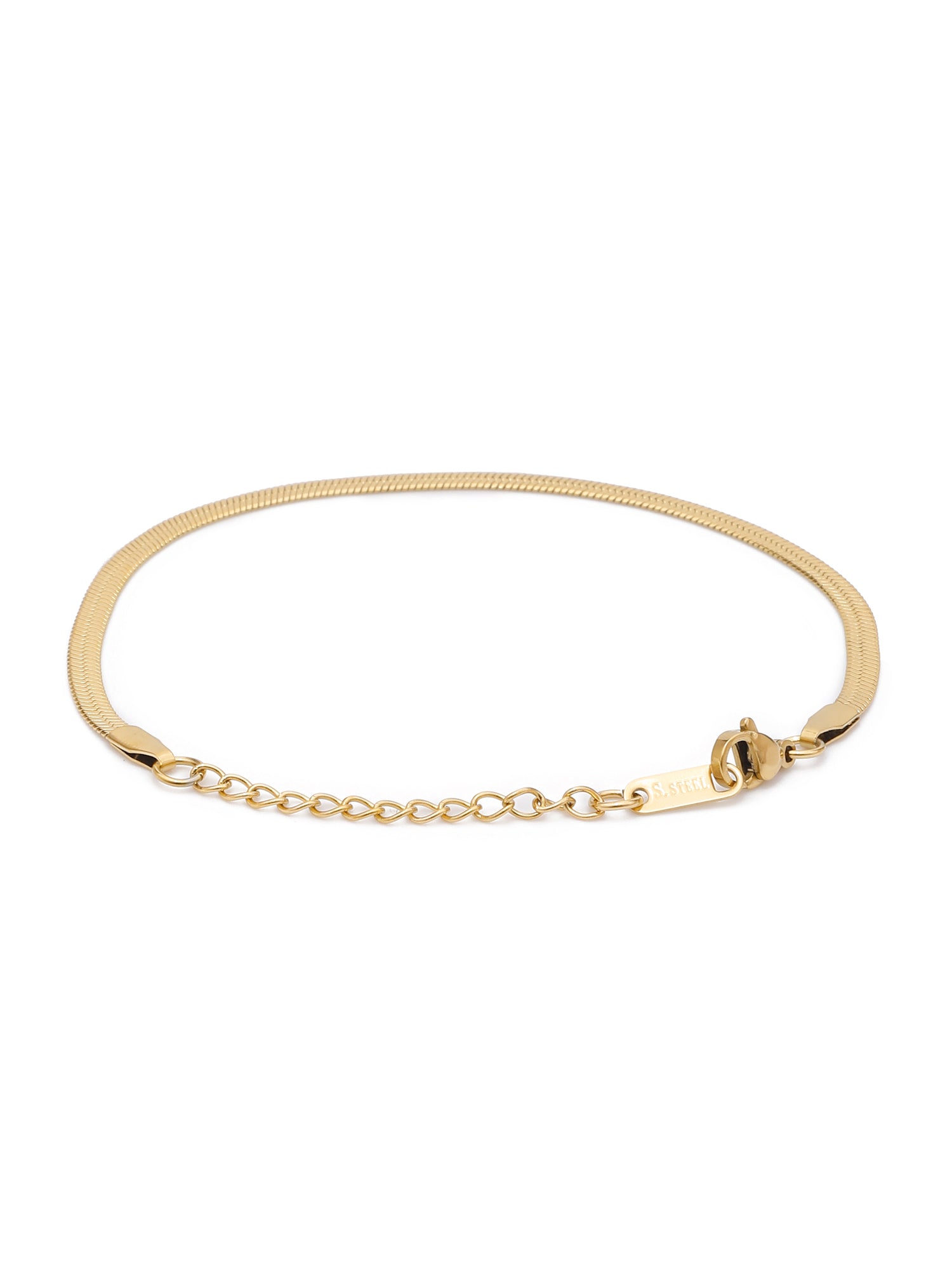 2 Pcs Flat Gold Snake Chain & Bracelet Set