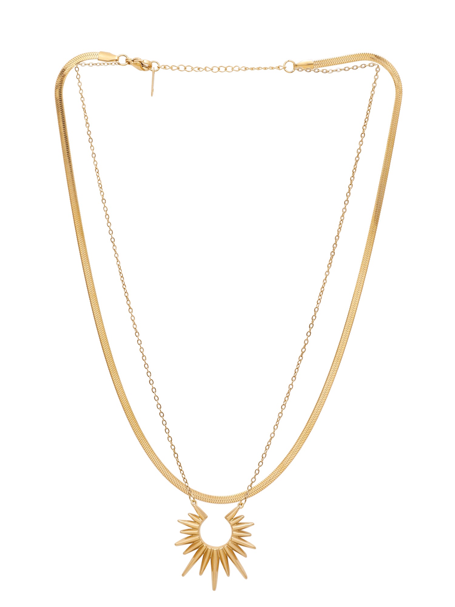 3pcs/Set 18k Gold Plated Stainless Steel Sunset Pendant Necklace + Earrings Jewelry Set for Women