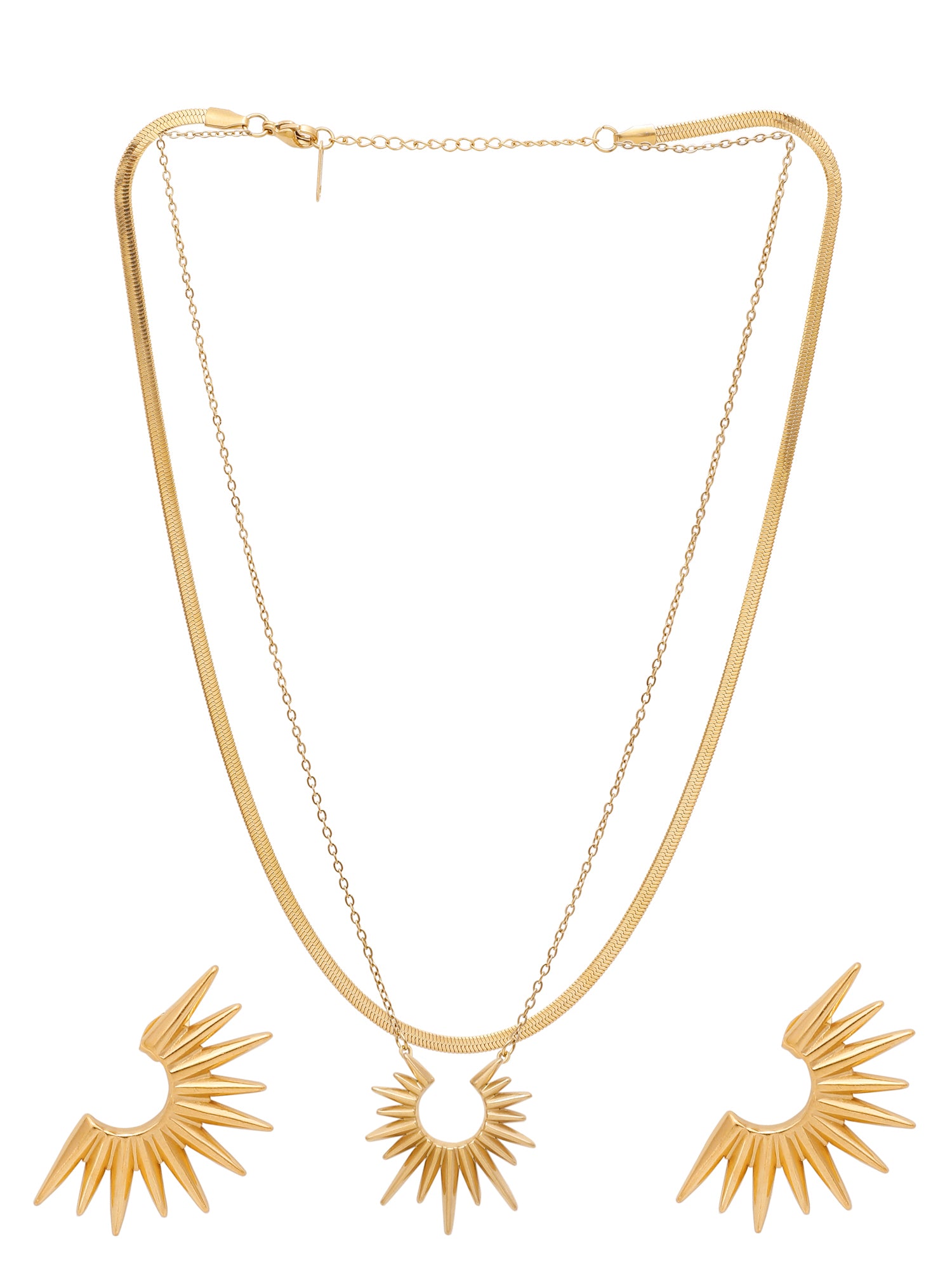 3pcs/Set 18k Gold Plated Stainless Steel Sunset Pendant Necklace + Earrings Jewelry Set for Women