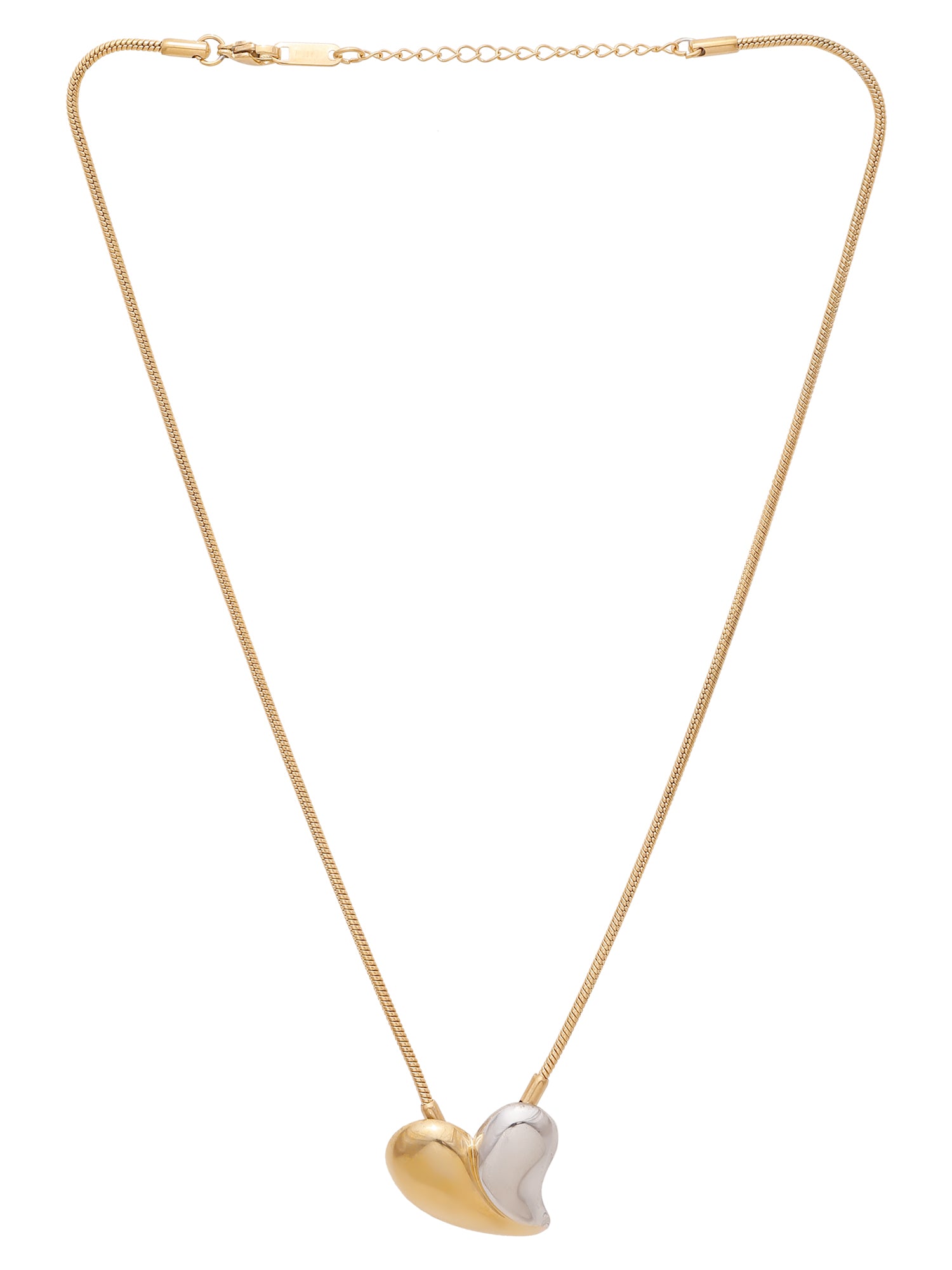 3-Piece Bi-Color Heart Pendant Necklace & Earrings Set for Women