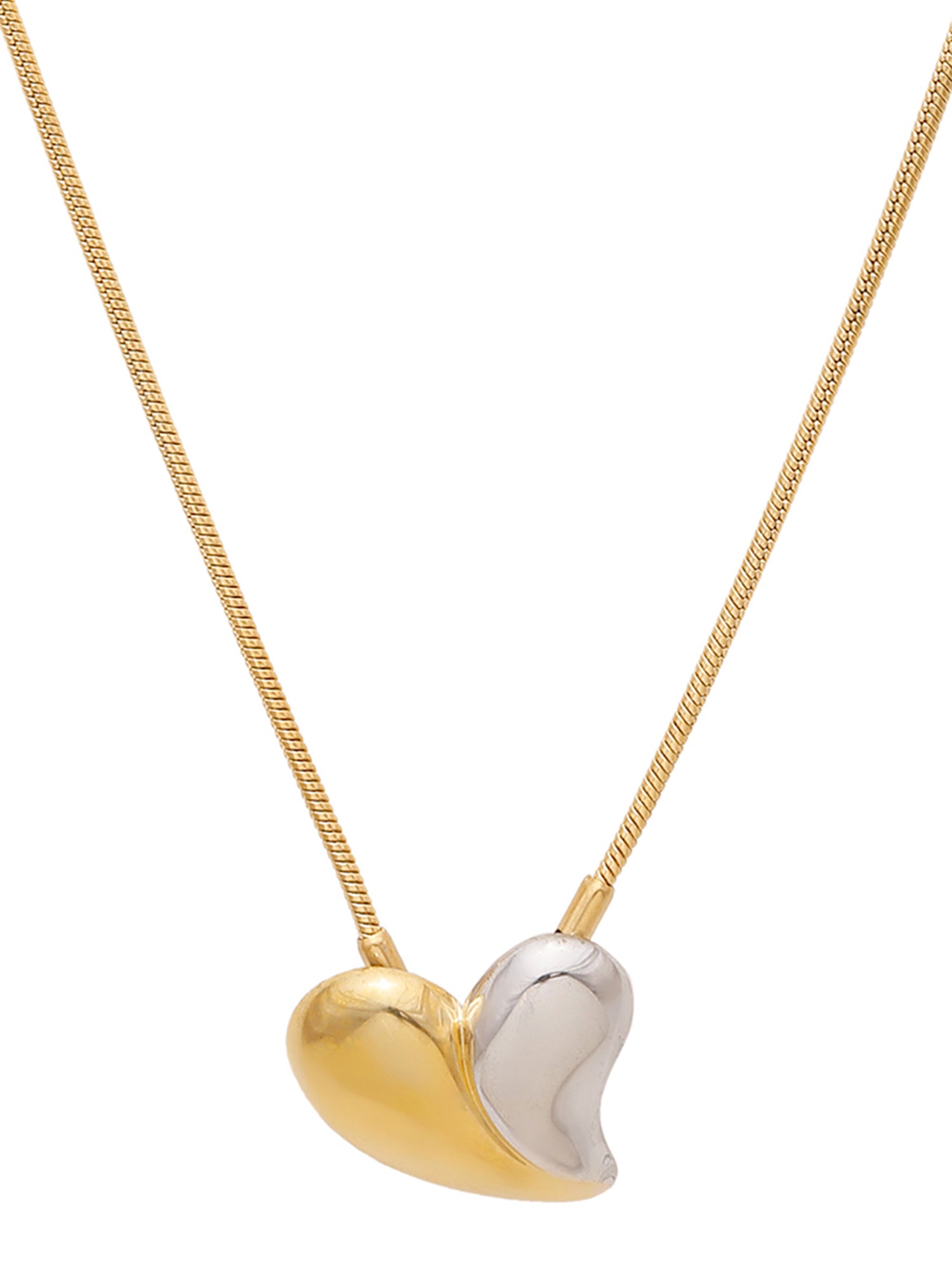 3-Piece Bi-Color Heart Pendant Necklace & Earrings Set for Women