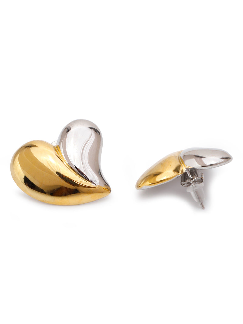 18k Gold Plated Dual Toned Heart Pendant & Earring Set