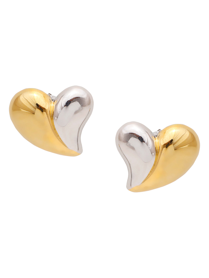 18k Gold Plated Dual Toned Heart Pendant & Earring Set