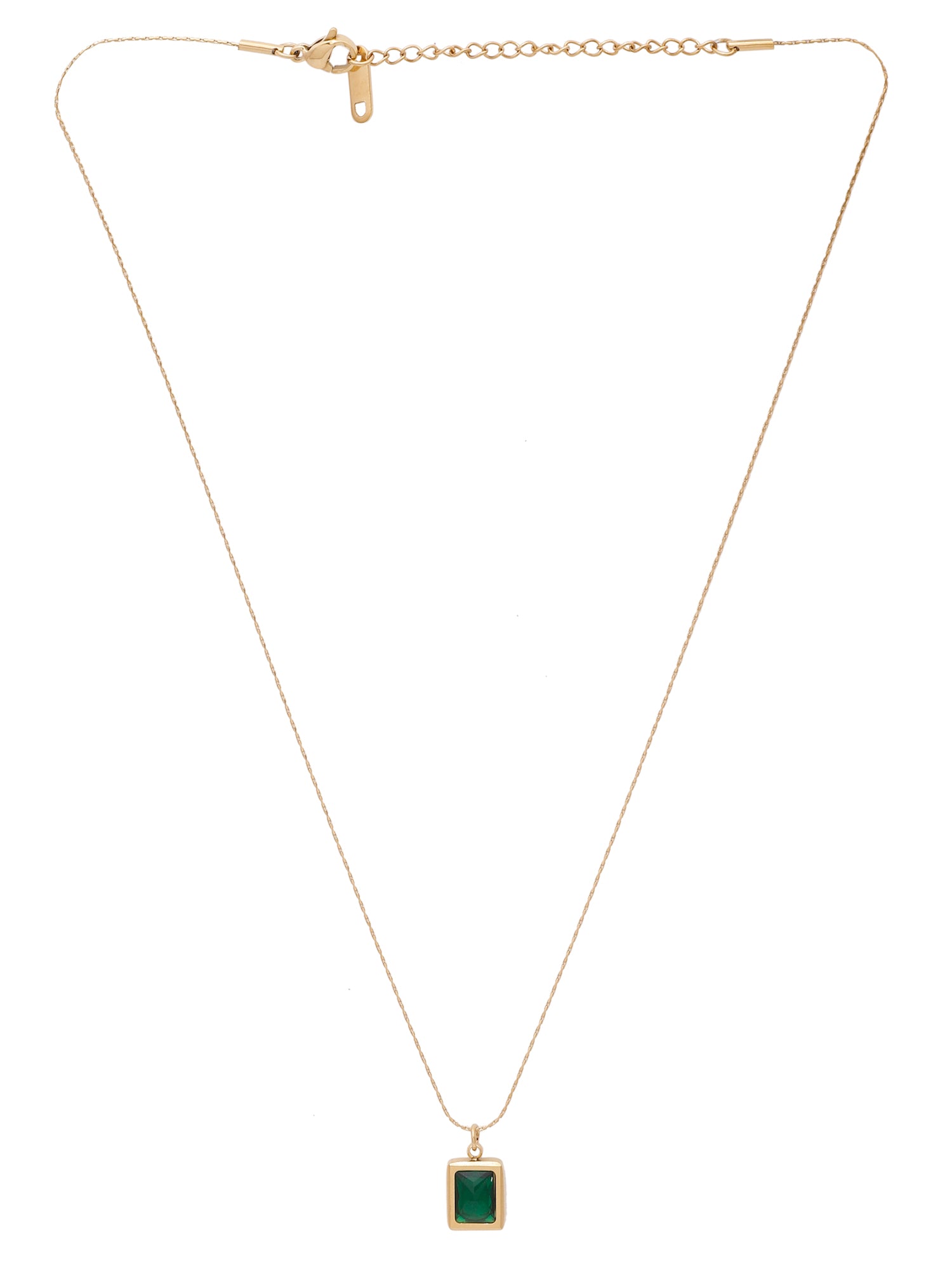 18k Gold Plated Emerald Green Rectangle Necklace & Earrings Set