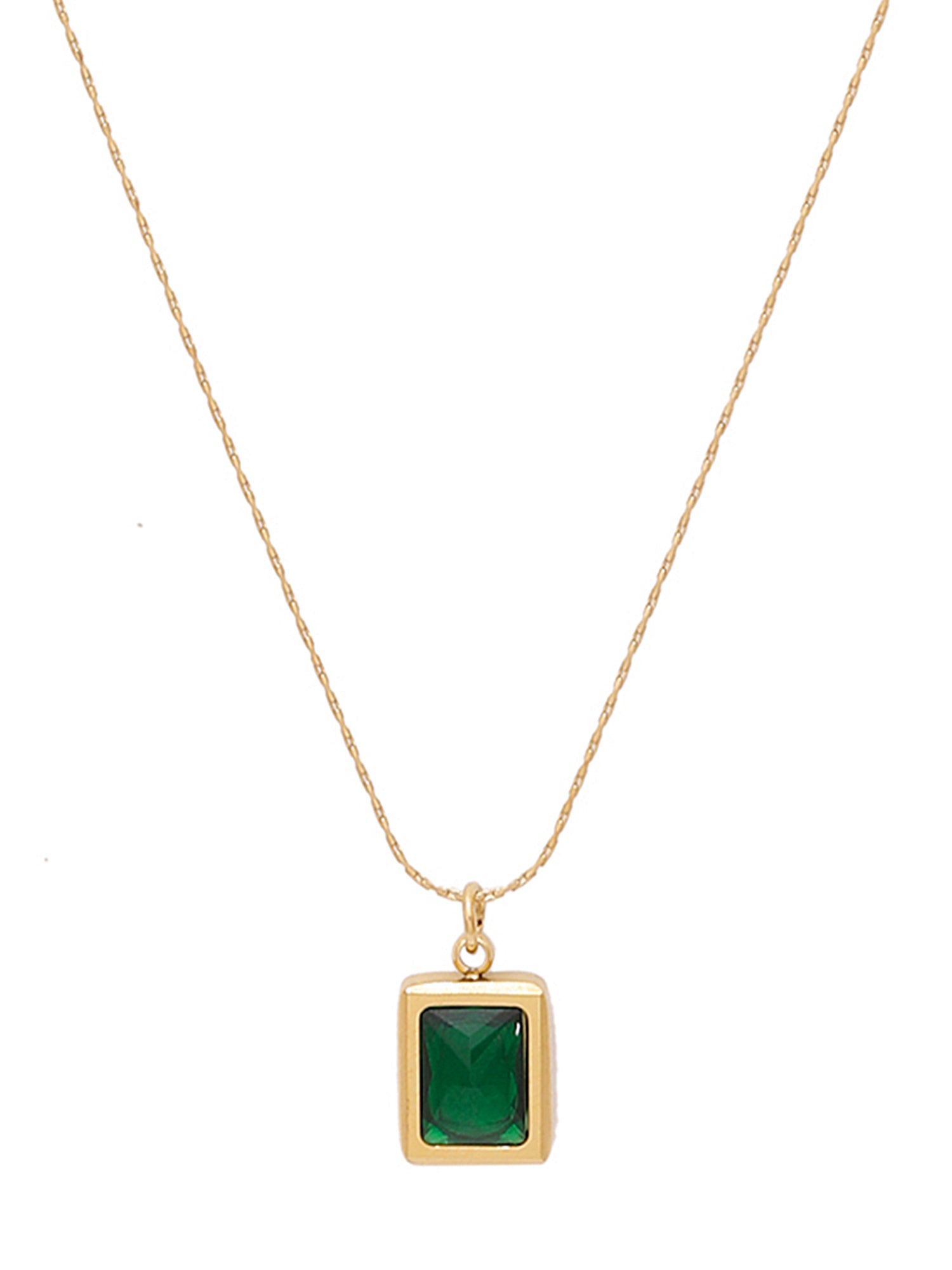 18k Gold Plated Emerald Green Rectangle Necklace & Earrings Set