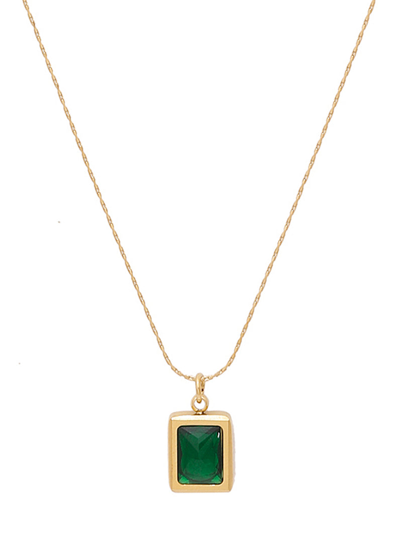 18k Gold Plated Emerald Green Rectangle Necklace & Earrings Set