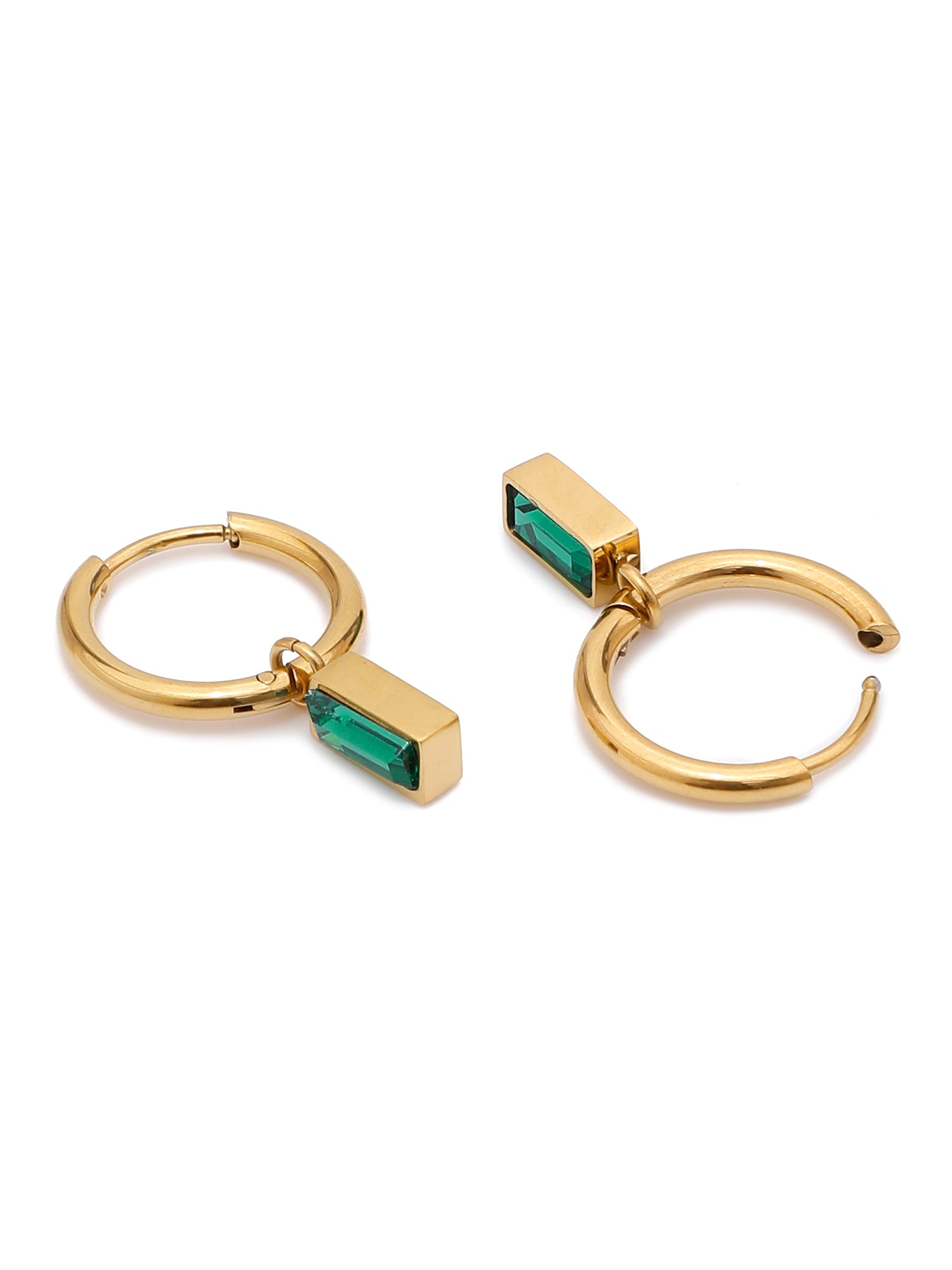 18k Gold Plated Emerald Green Rectangle Necklace & Earrings Set