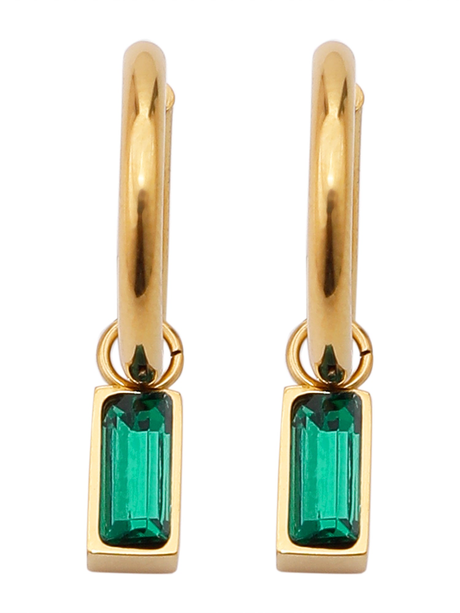 18k Gold Plated Emerald Green Rectangle Necklace & Earrings Set