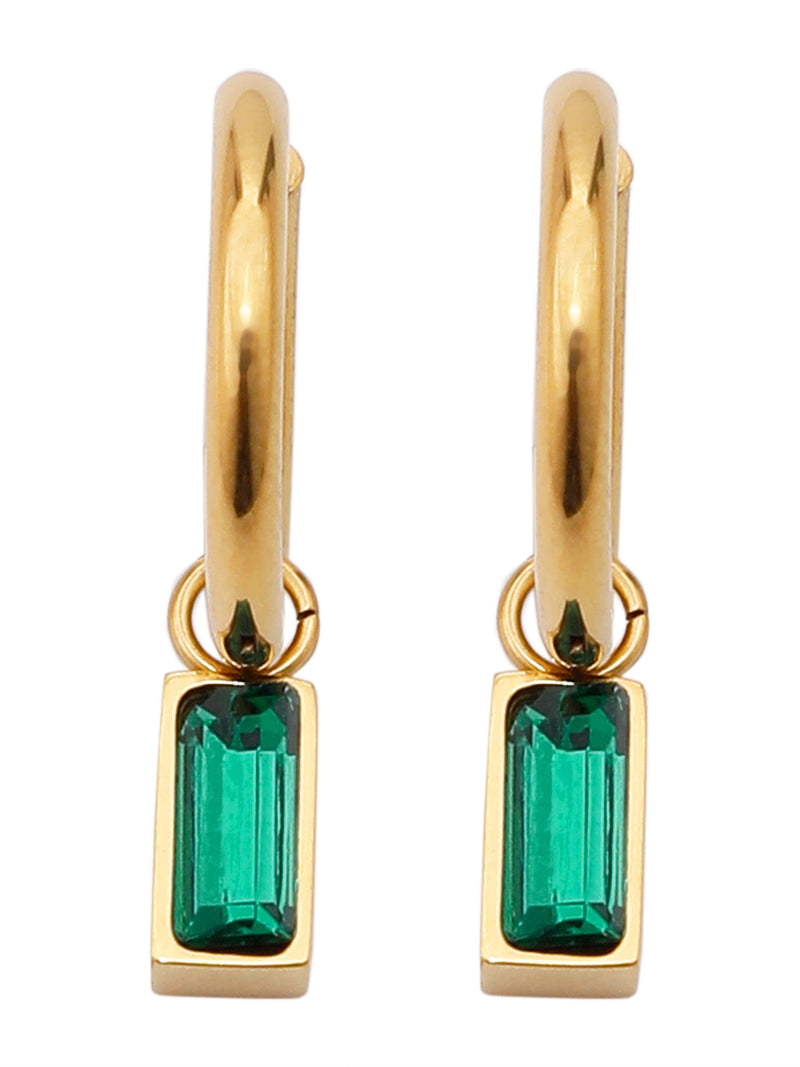 18k Gold Plated Emerald Green Rectangle Necklace & Earrings Set