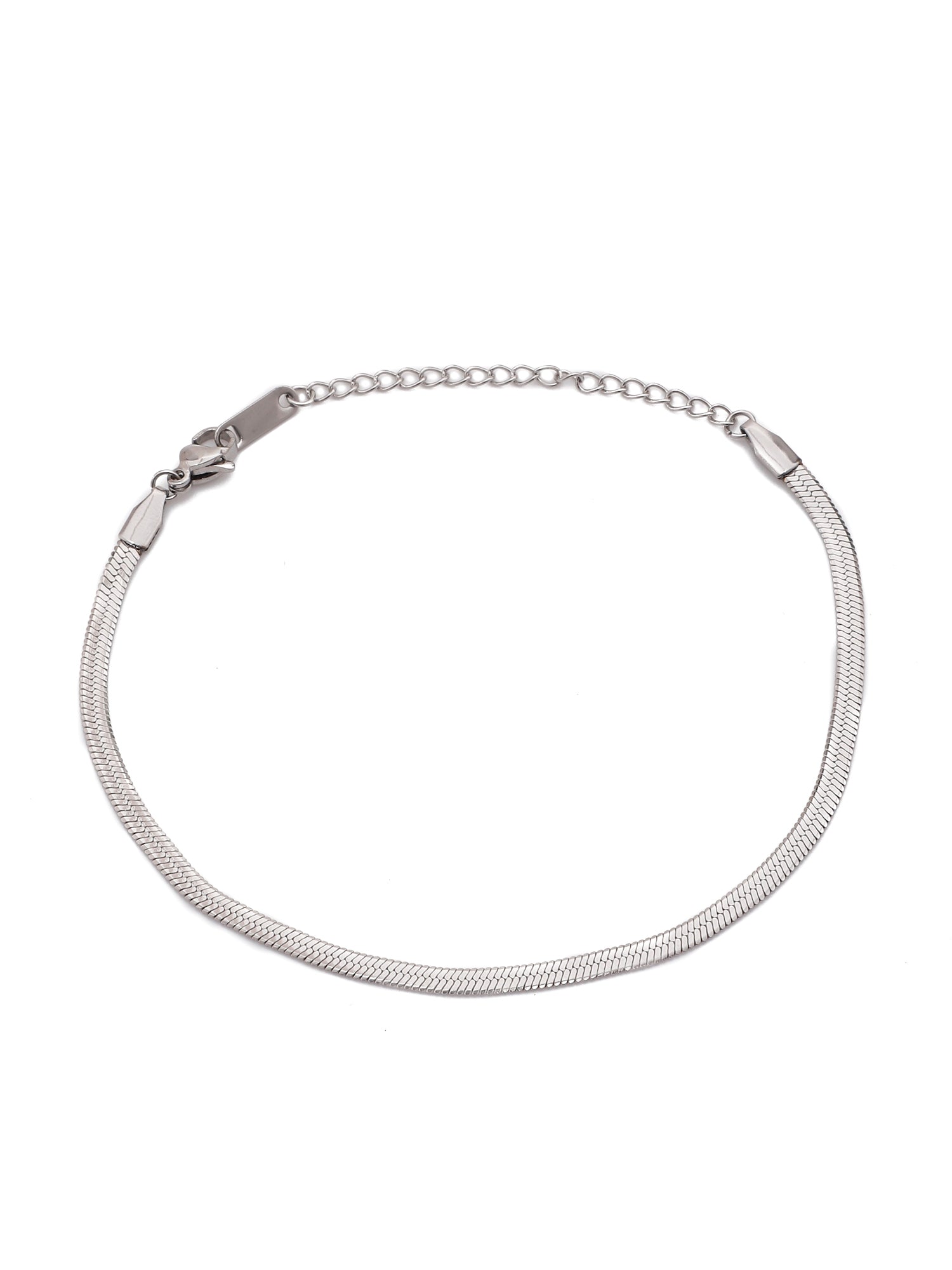 2 Pcs Flat Silver Snake Chain & Bracelet Set