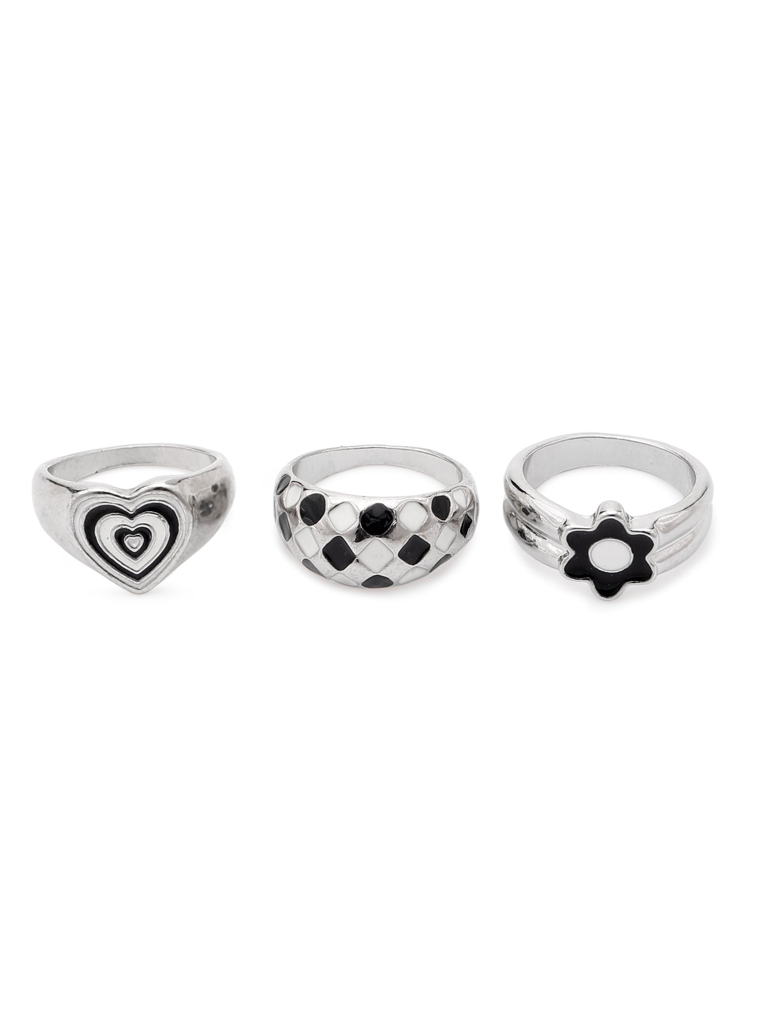 3-Piece Statement Ring Set – Black & White Y2K Aesthetic