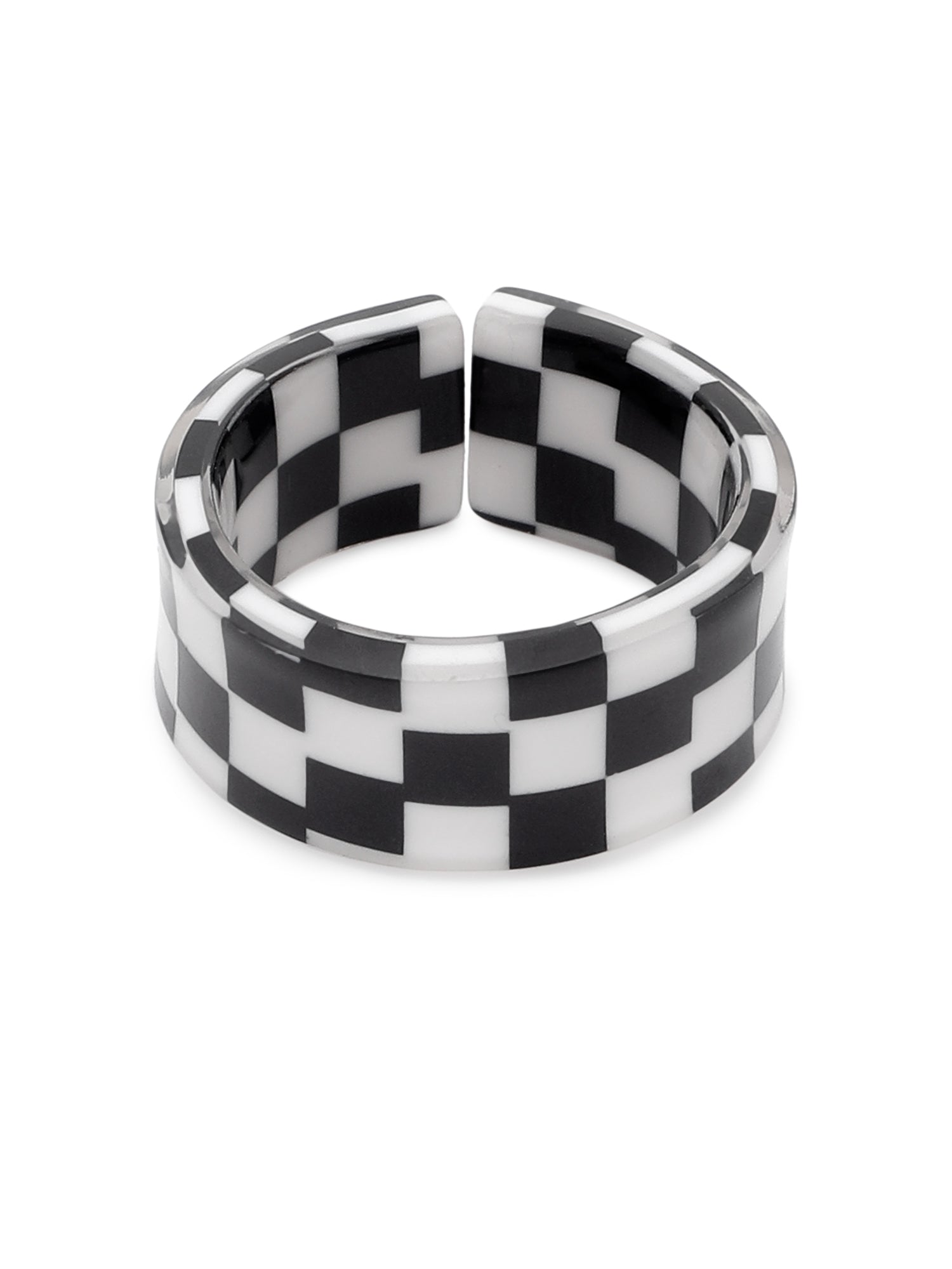 Big Checkered Round Black & White Ring