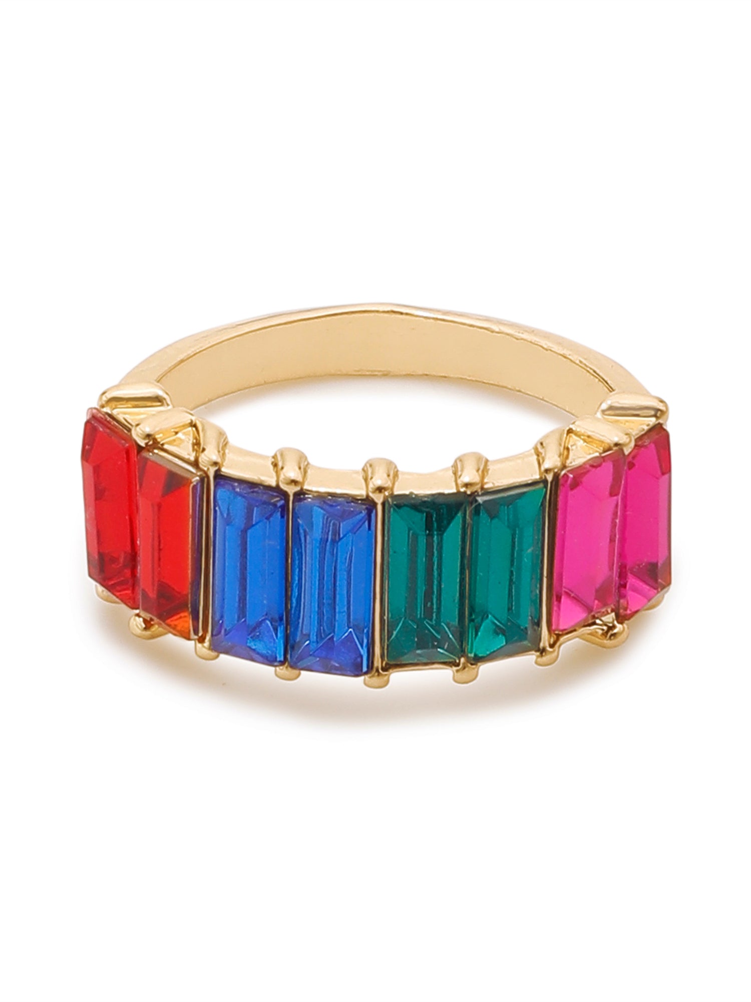 18k Gold-Plated Multicolor Rectangle In a Row Adjustable Ring