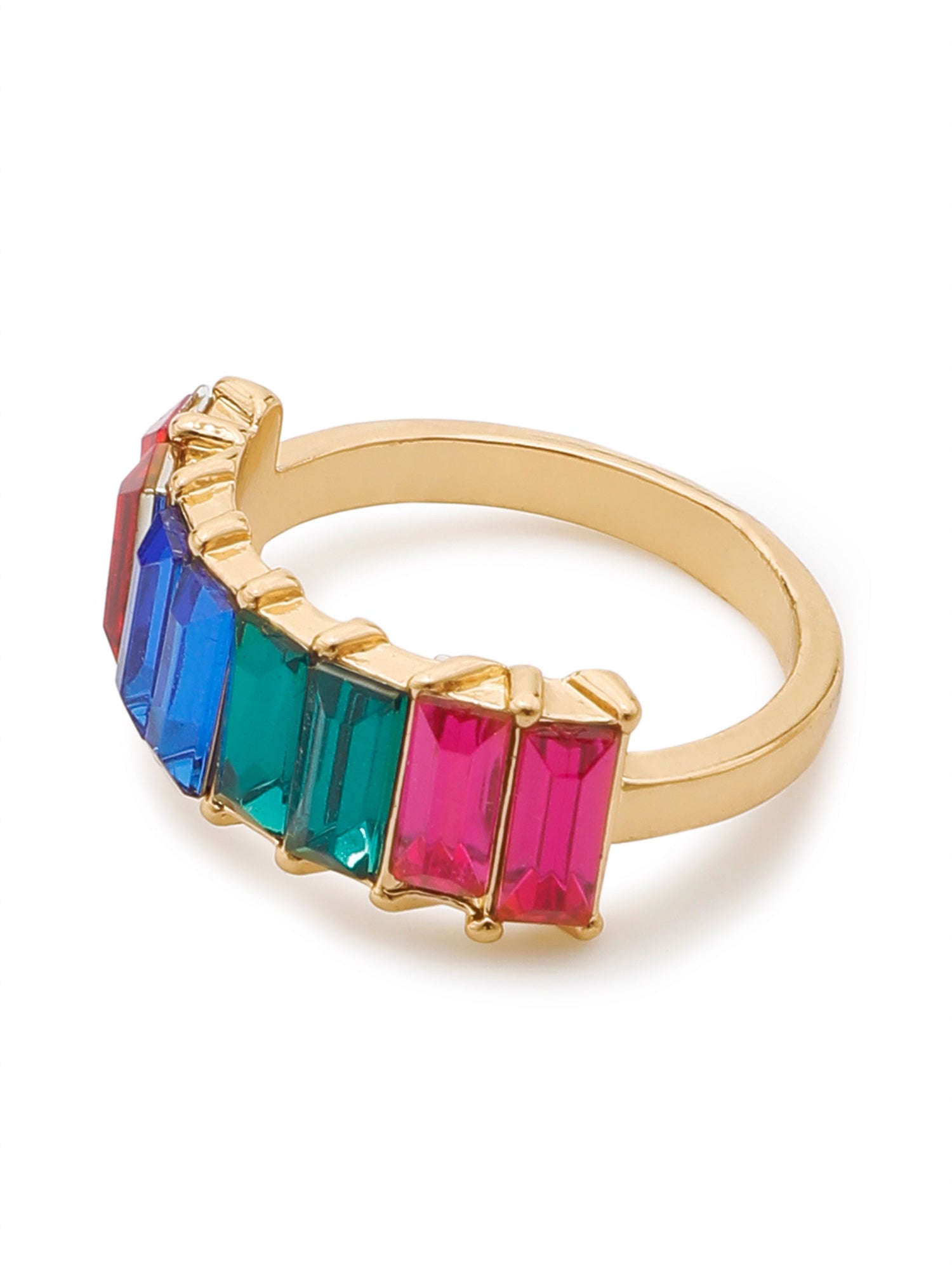 18k Gold-Plated Multicolor Rectangle In a Row Adjustable Ring
