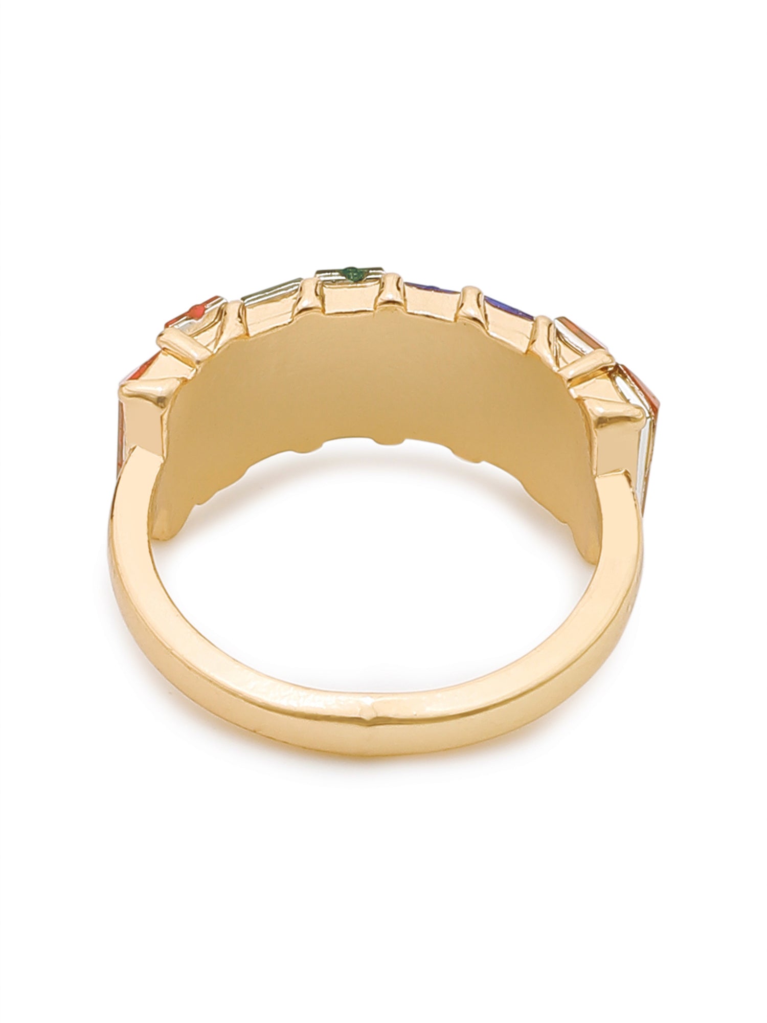 18k Gold-Plated Multicolor Rectangle In a Row Adjustable Ring