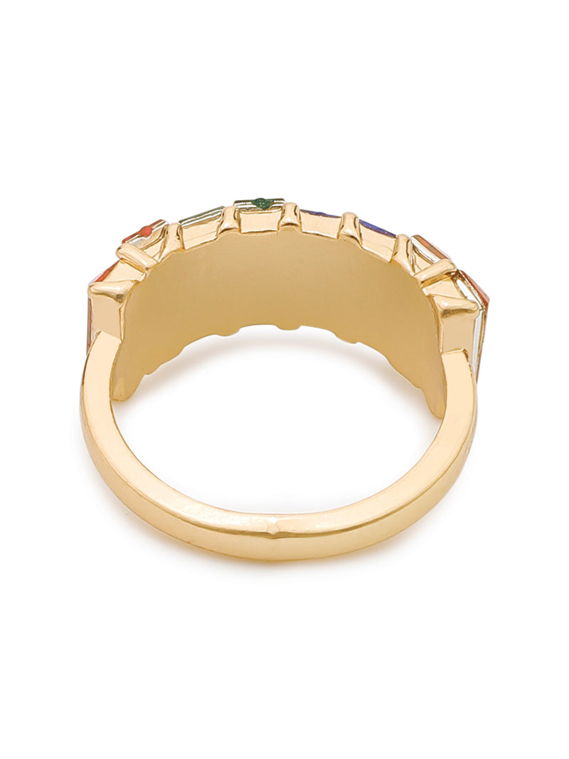 18k Gold-Plated Multicolor Rectangle In a Row Adjustable Ring