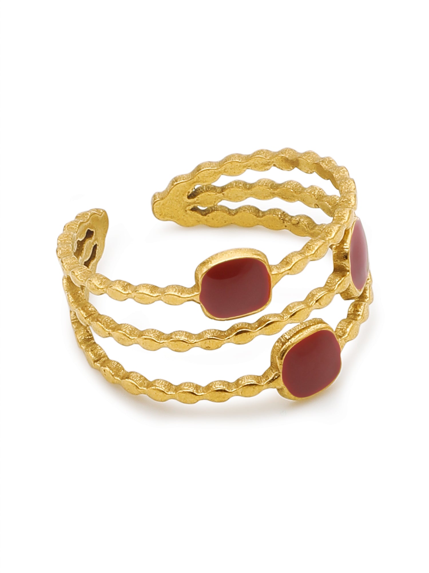 2 Pcs Adjustable Red Enamel Heart Ring Set