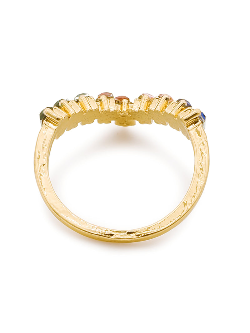 18k Gold-Plated Multicolor V Shaped Adjustable Ring