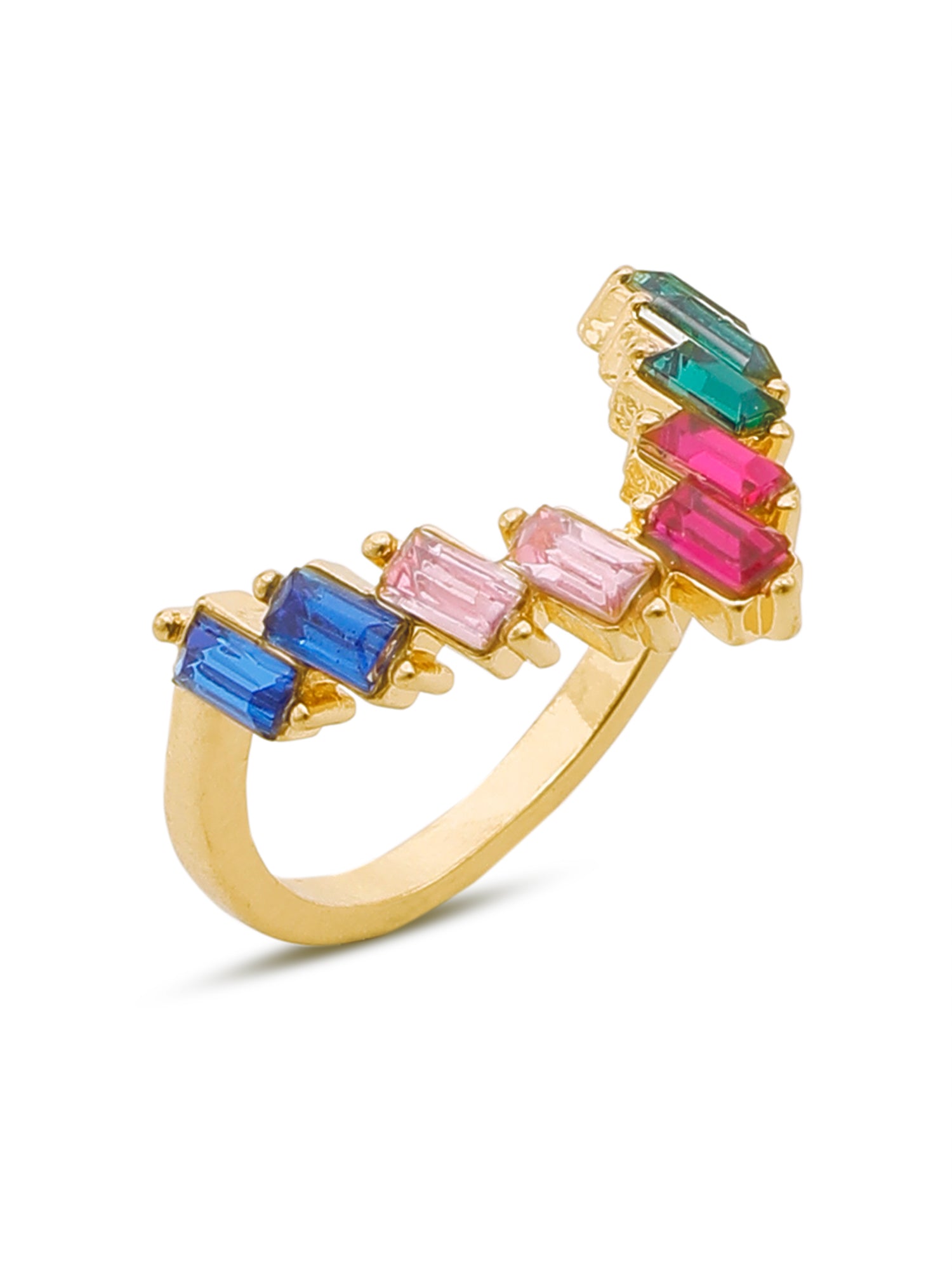 18k Gold-Plated Multicolor V Shaped Adjustable Ring
