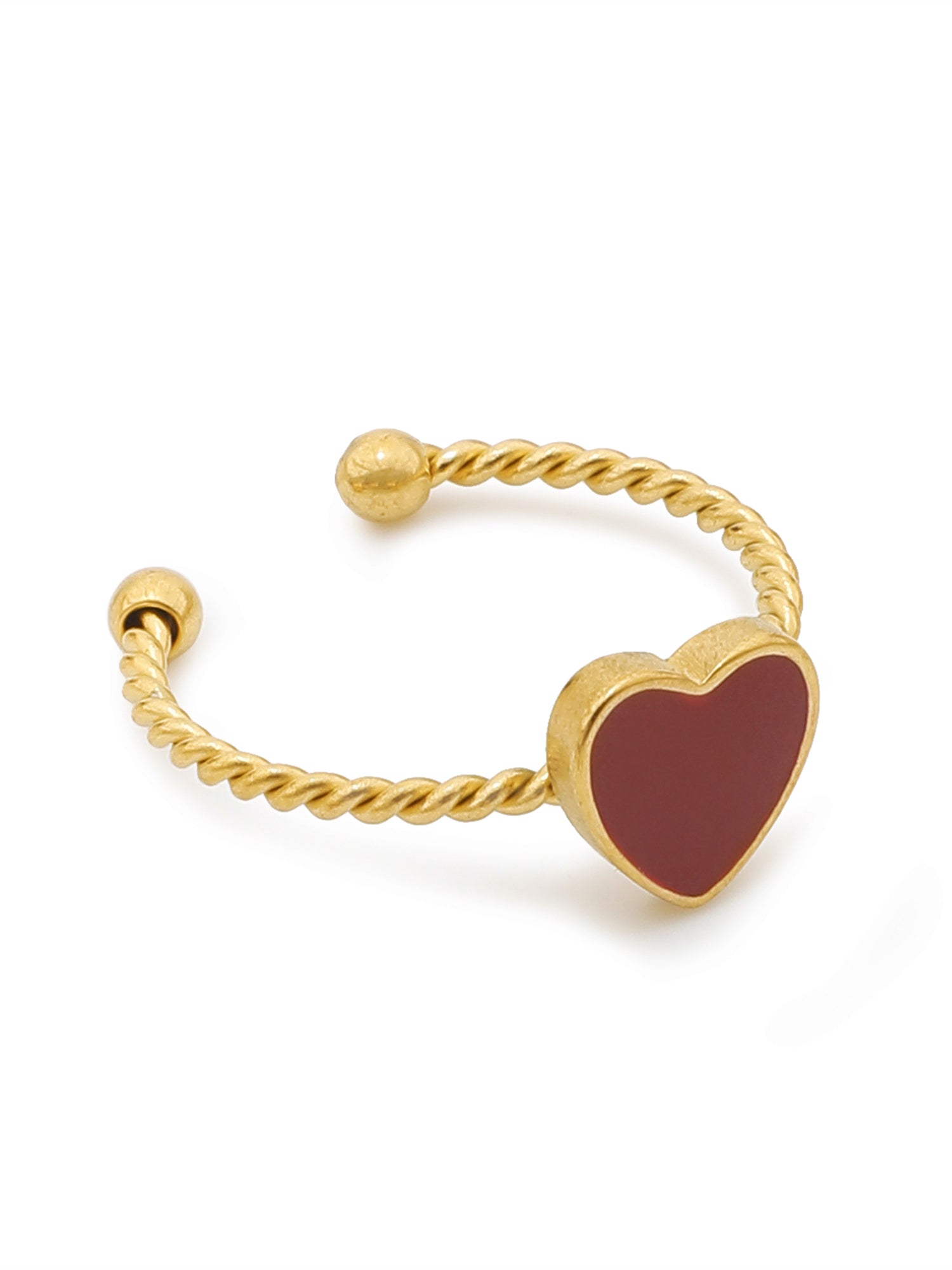 3 Pcs Adjustable Red Enamel Heart Ring Set