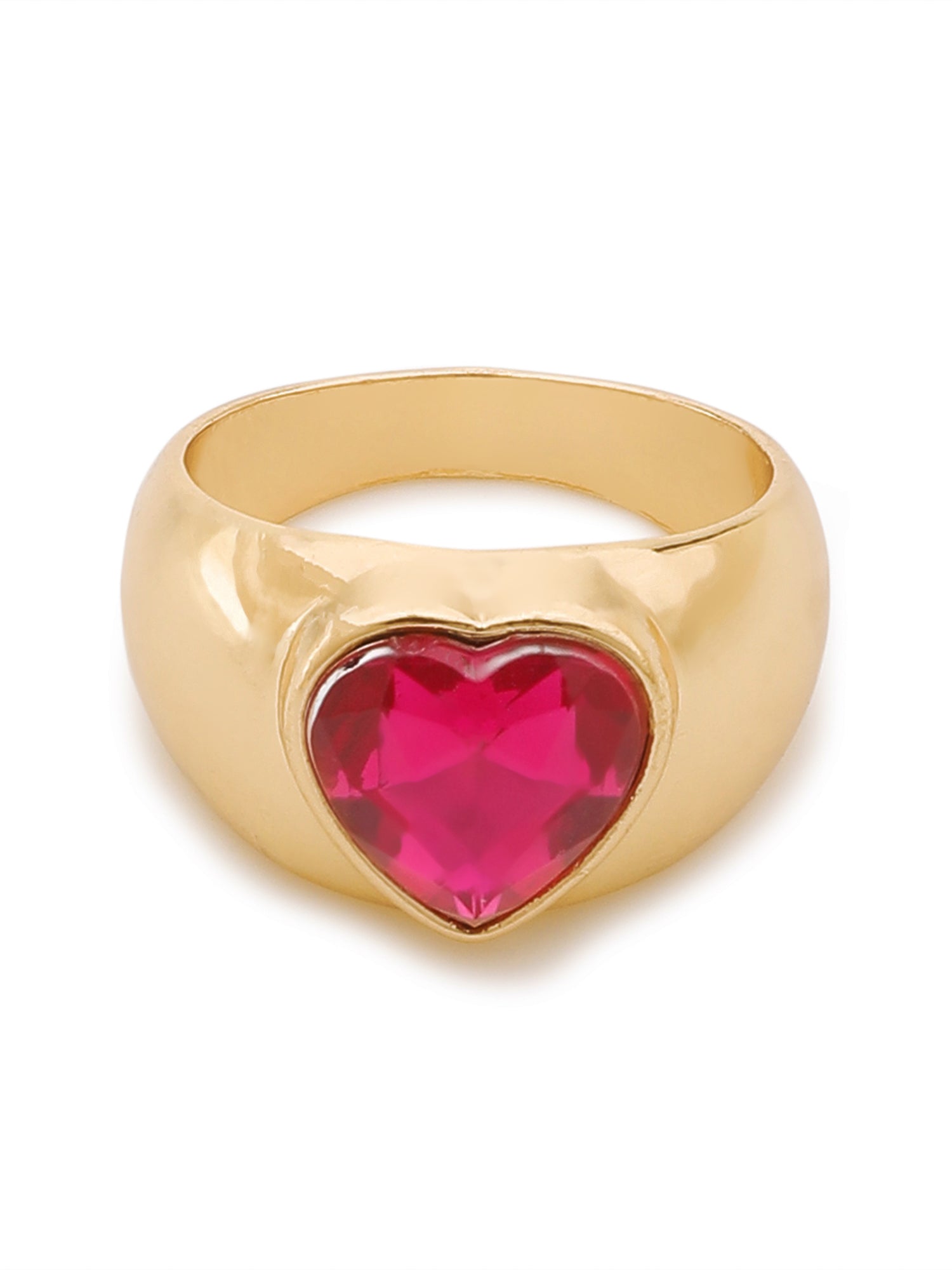 18k Gold-Plated Big Pink Heart Adjustable Ring