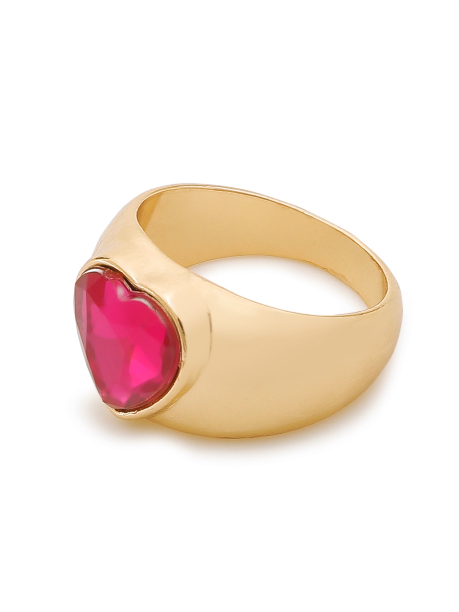 18k Gold-Plated Big Pink Heart Adjustable Ring