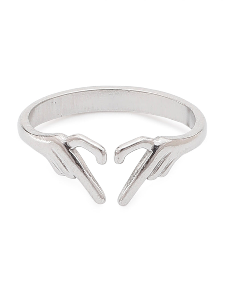 Silver Adjustable Heart Hands Ring