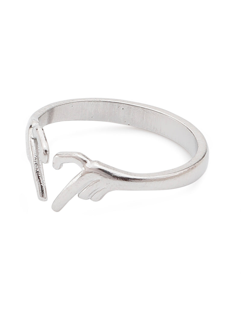 Silver Adjustable Heart Hands Ring