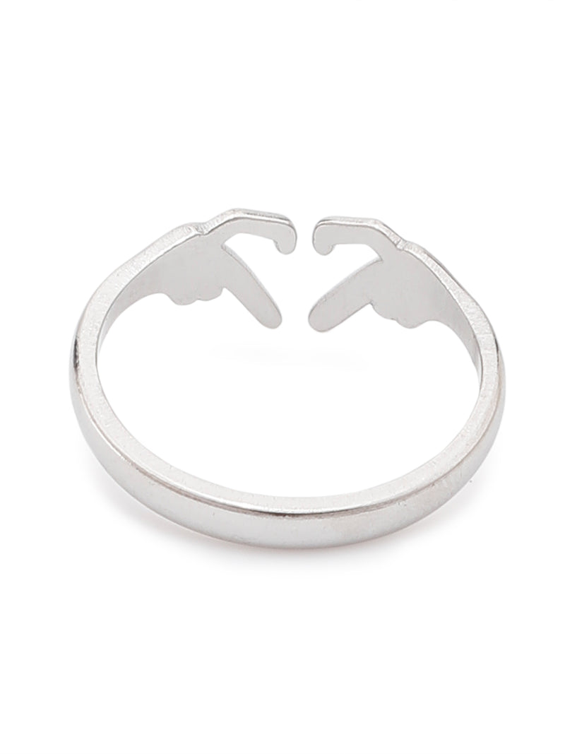 Silver Adjustable Heart Hands Ring