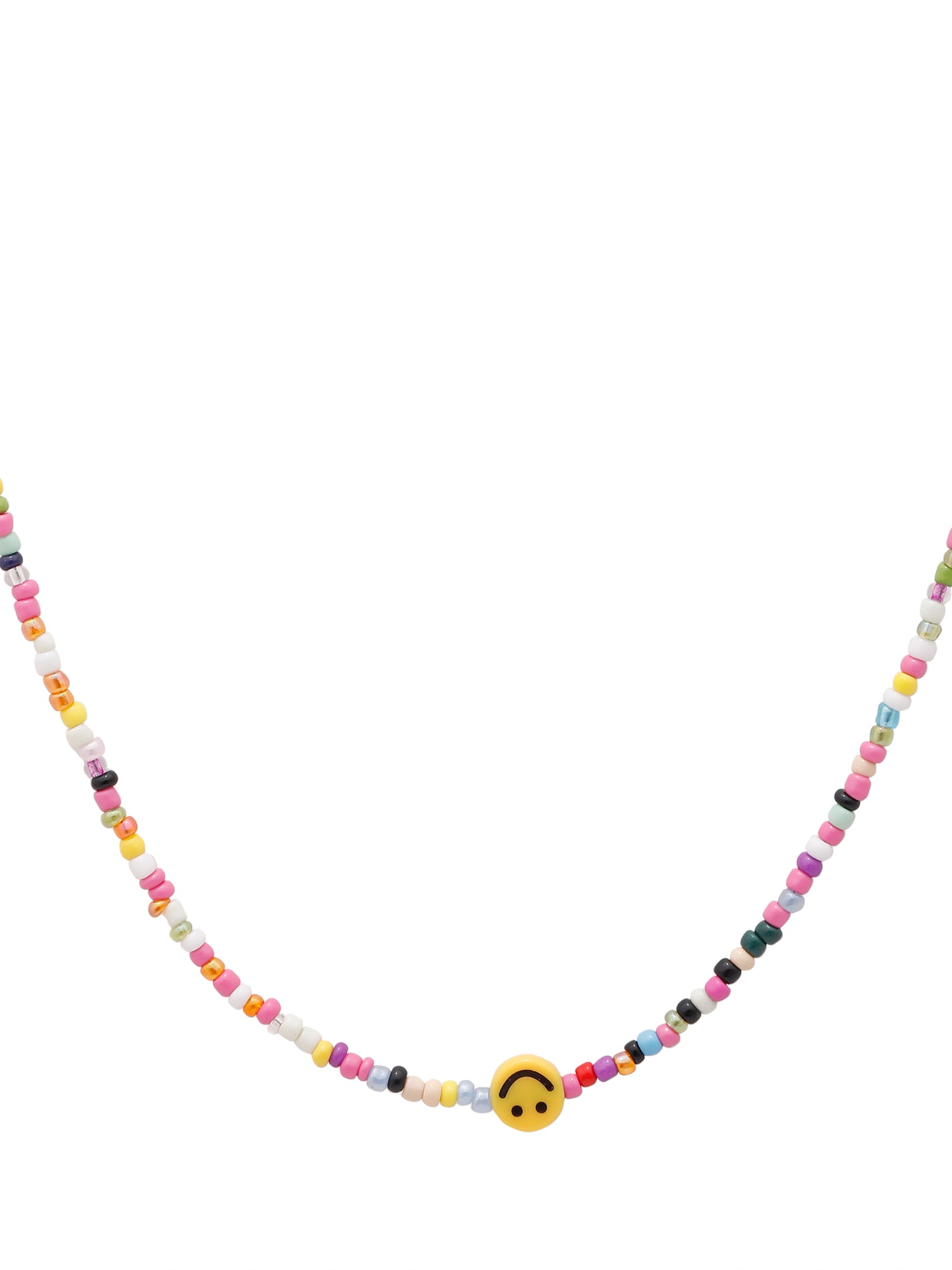 Multicolor Beaded Layering Necklace with Smiley Pendant