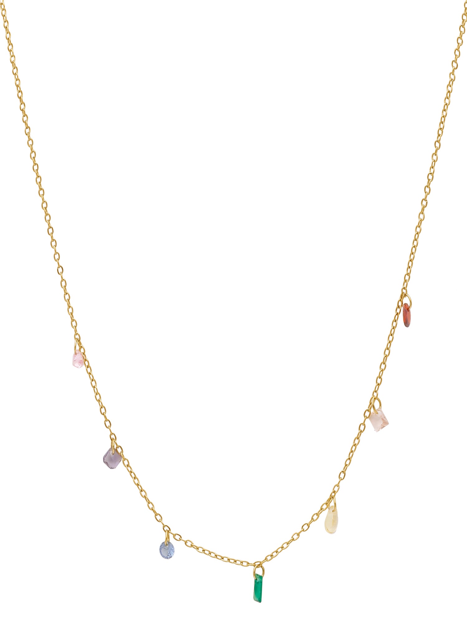 18k Gold-Plated Dainty Rainbow Rectangle Pendant Necklace