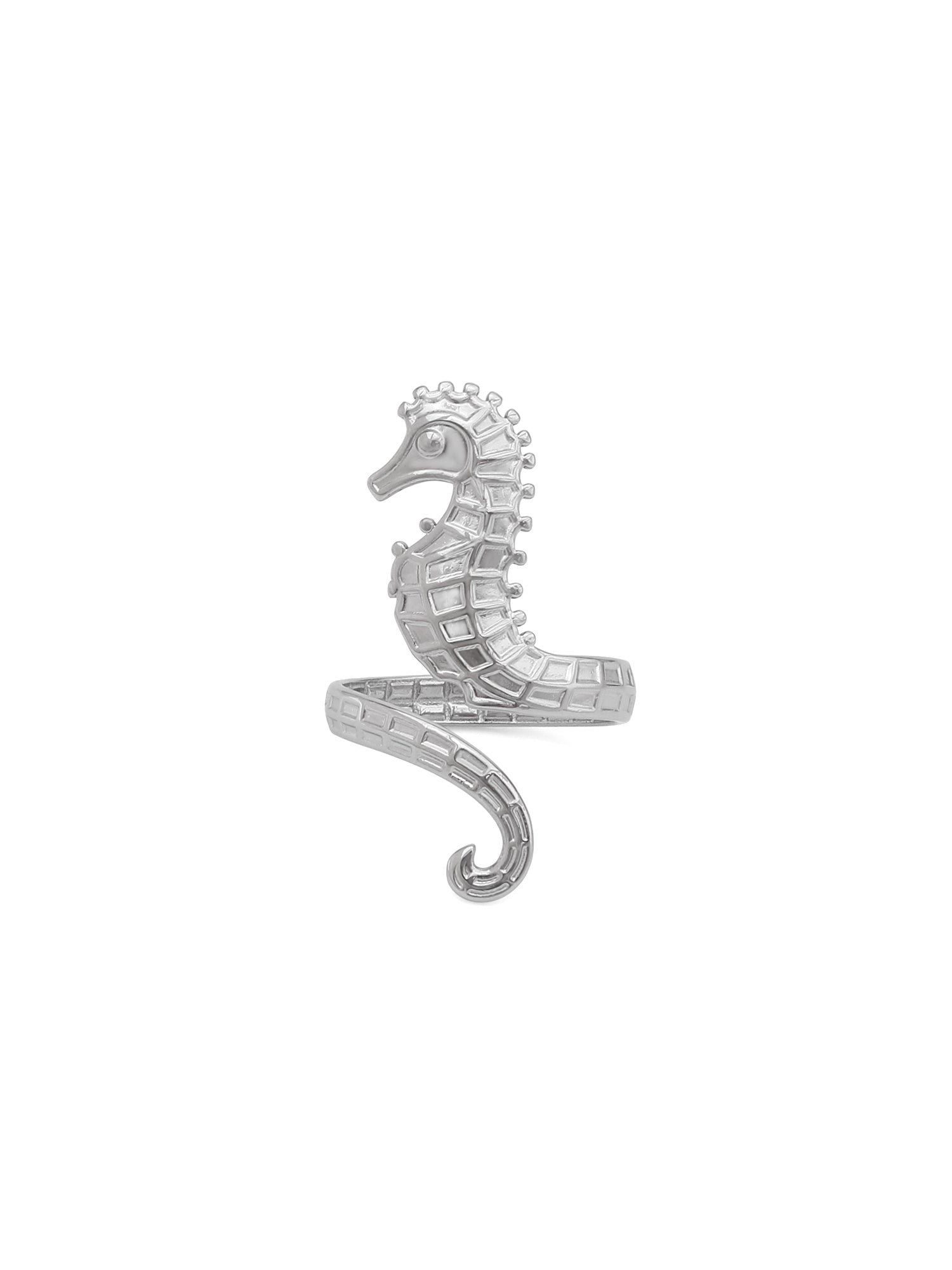 Silver Seahorse Adjustable Open Ring
