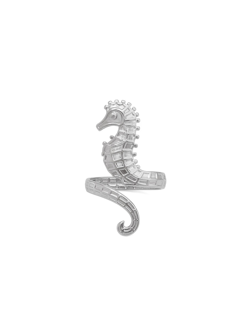 Silver Seahorse Adjustable Open Ring