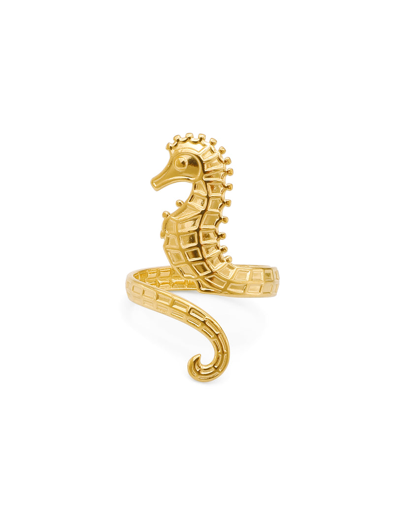 Gold Plated Seahorse Open Ring Adjustable