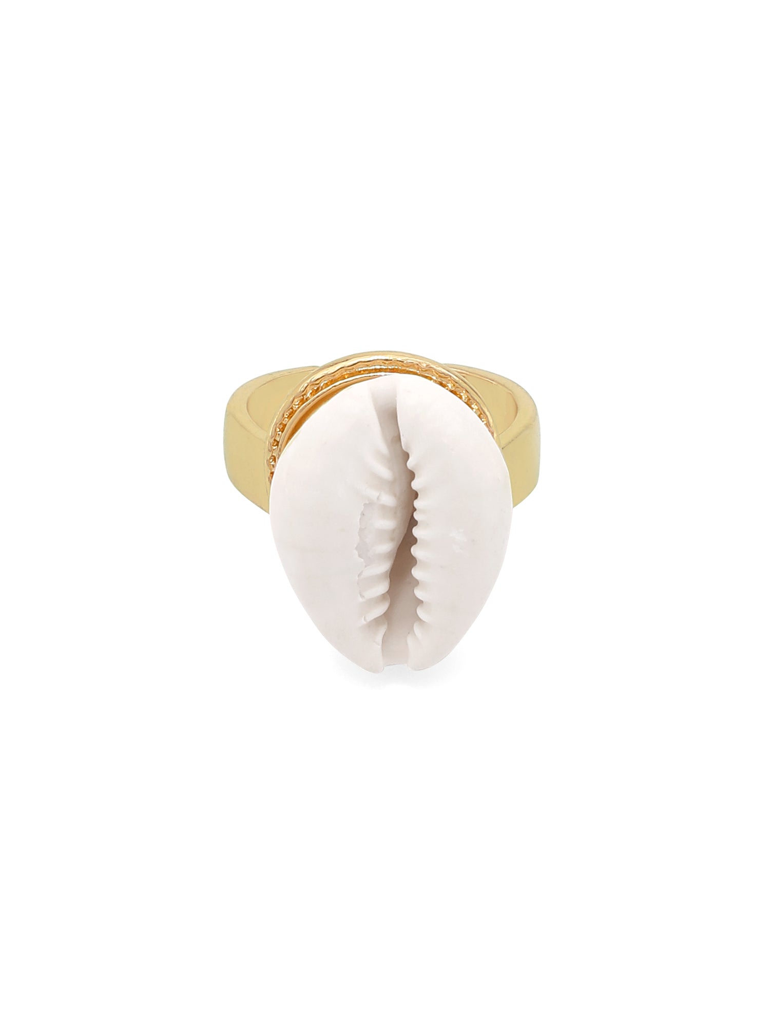 Big White Cowrie Shell Adjustable Gold Ring