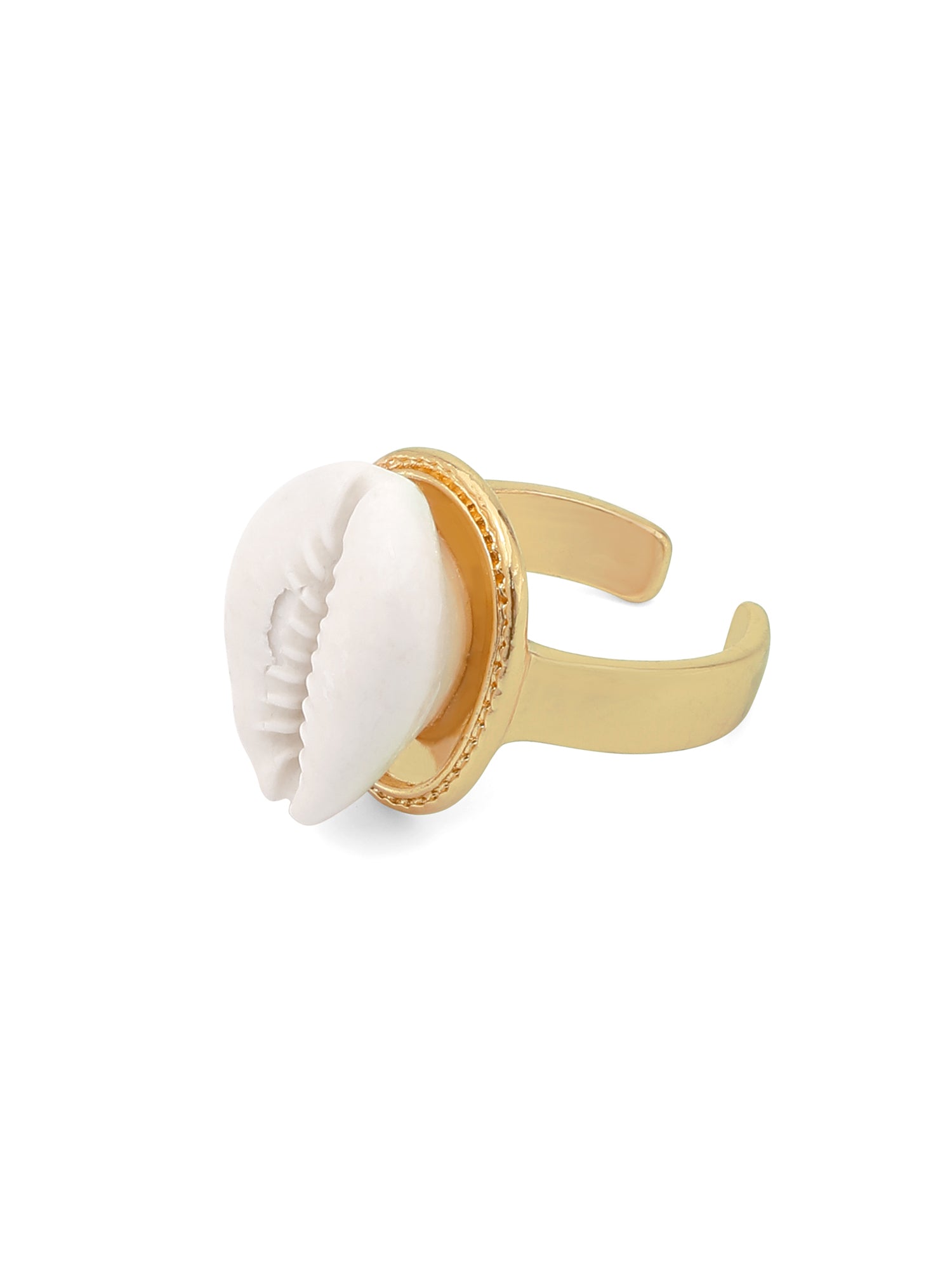 Big White Cowrie Shell Adjustable Gold Ring