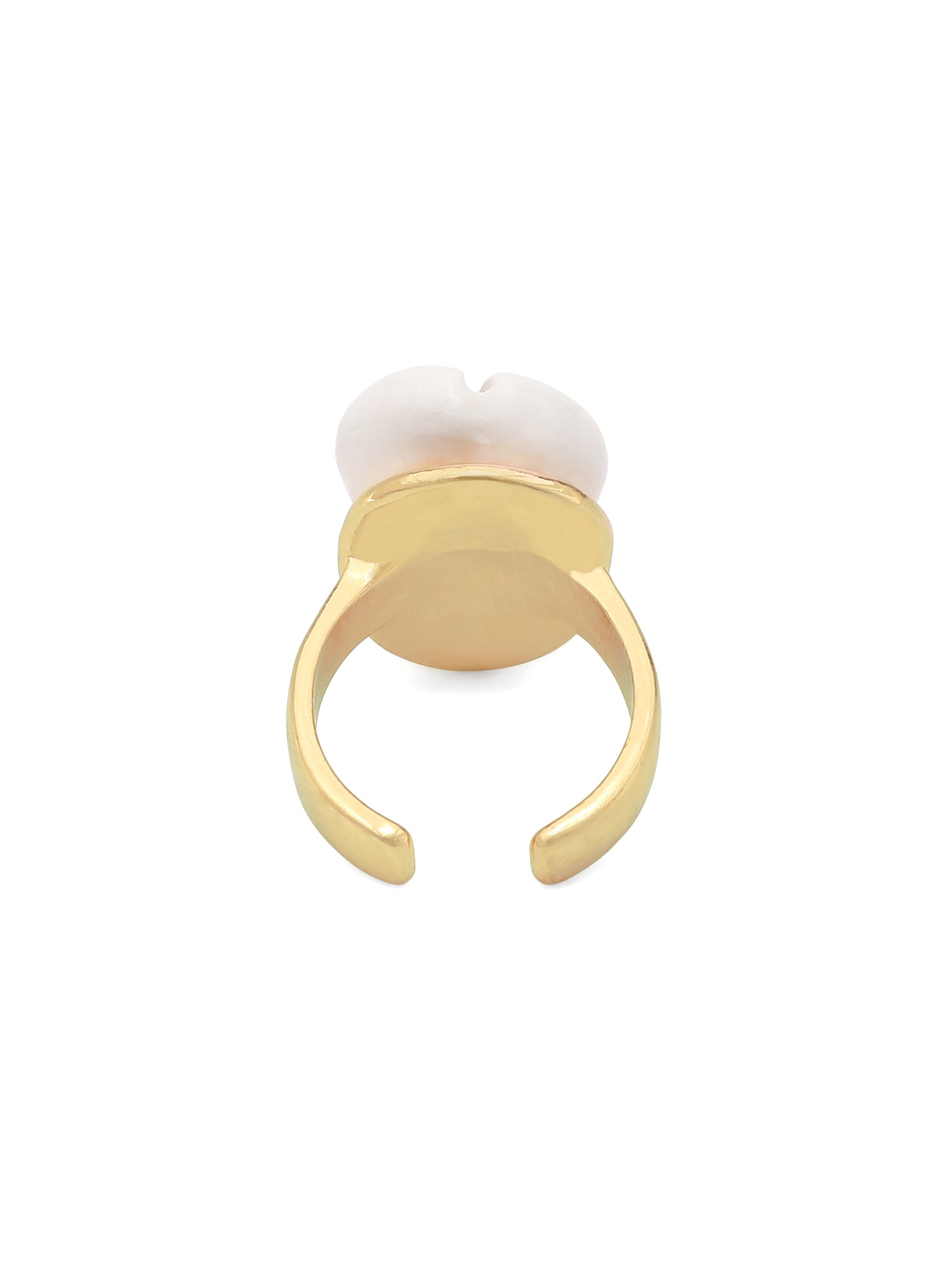 Big White Cowrie Shell Adjustable Gold Ring
