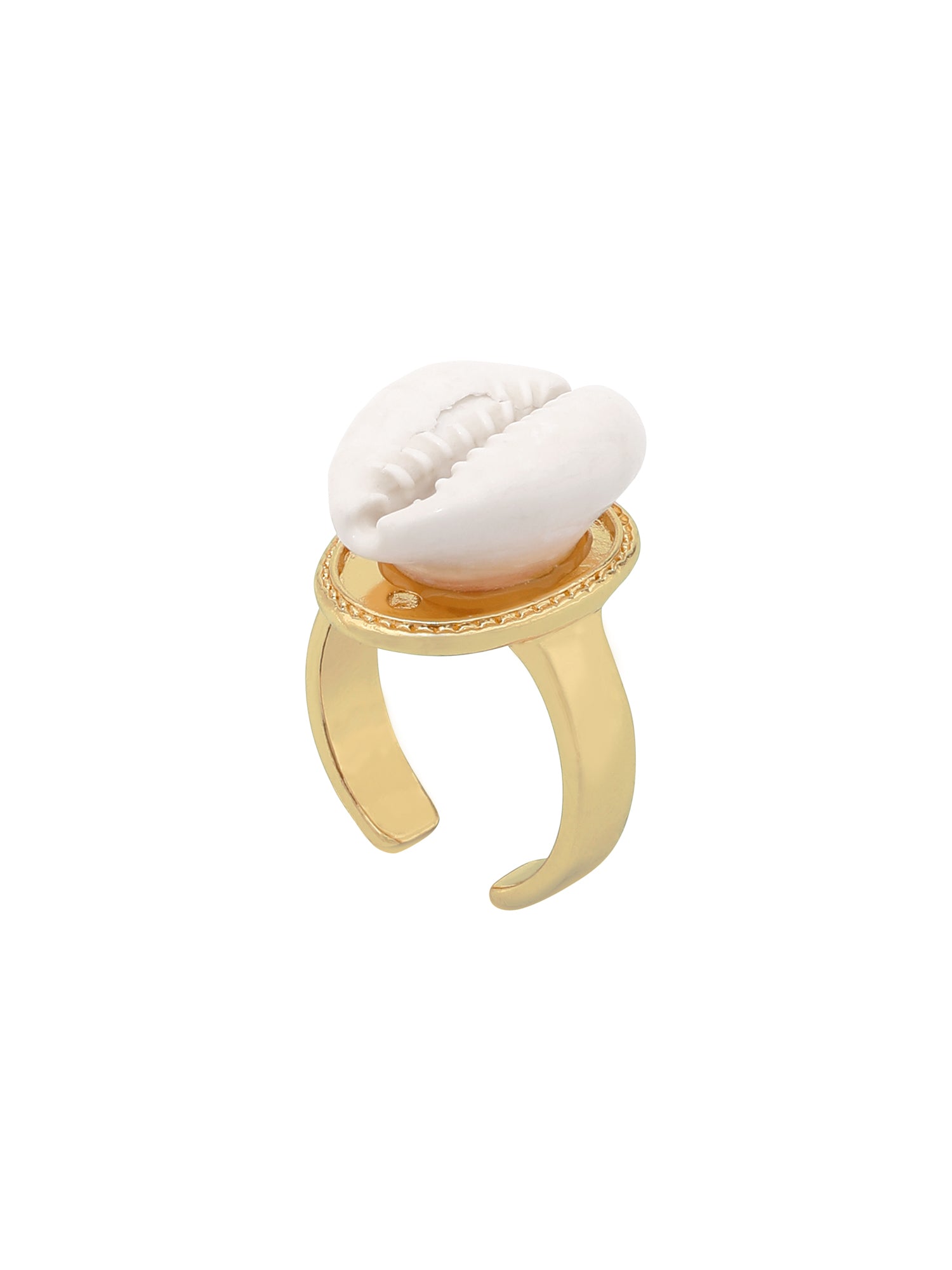 Big White Cowrie Shell Adjustable Gold Ring